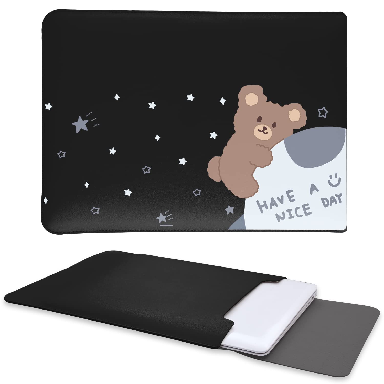 Cosmic Bear Laptop Sleeve for MacBook Air 13 & MacBook Pro 13 (13-13.5 Inch) - Soft Leather Protective Case with Multi-Function as Mouse Pad & Desk Mat - Perfect for Office, School & Travel Accessories (Black)