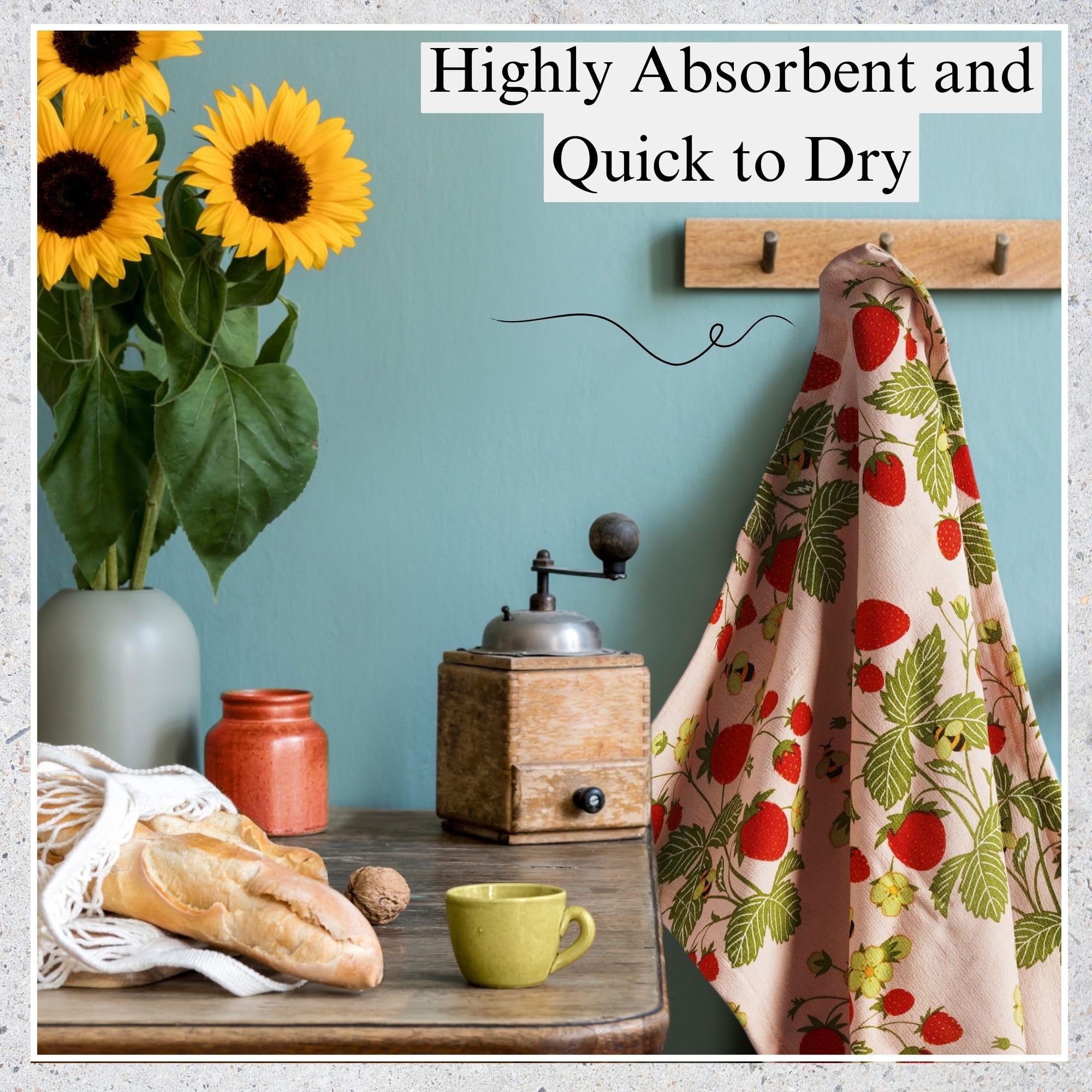 Muldale Oven Mitt and Kitchen Towel Set - 5-Piece Strawberry Pattern Heat Resistant Pot Holders & Dish Cloths - Kitchen Textile Decor Accessories for Baking, Cooking & Home Decor