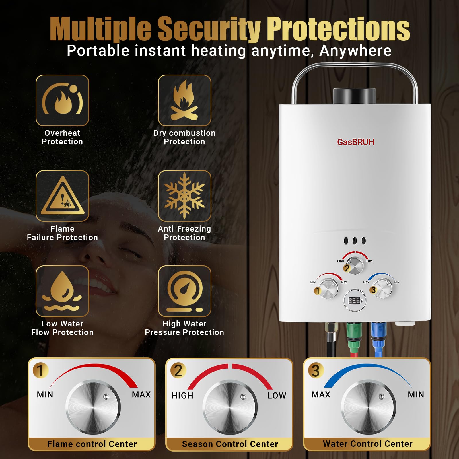 Portable 6L Propane Tankless Water Heater - 1.58 GPM Outdoor Camping Heater with Overheating Protection for RV, Indoor & Outdoor Use - Perfect for Camping, Hiking, and Off-Grid Living
