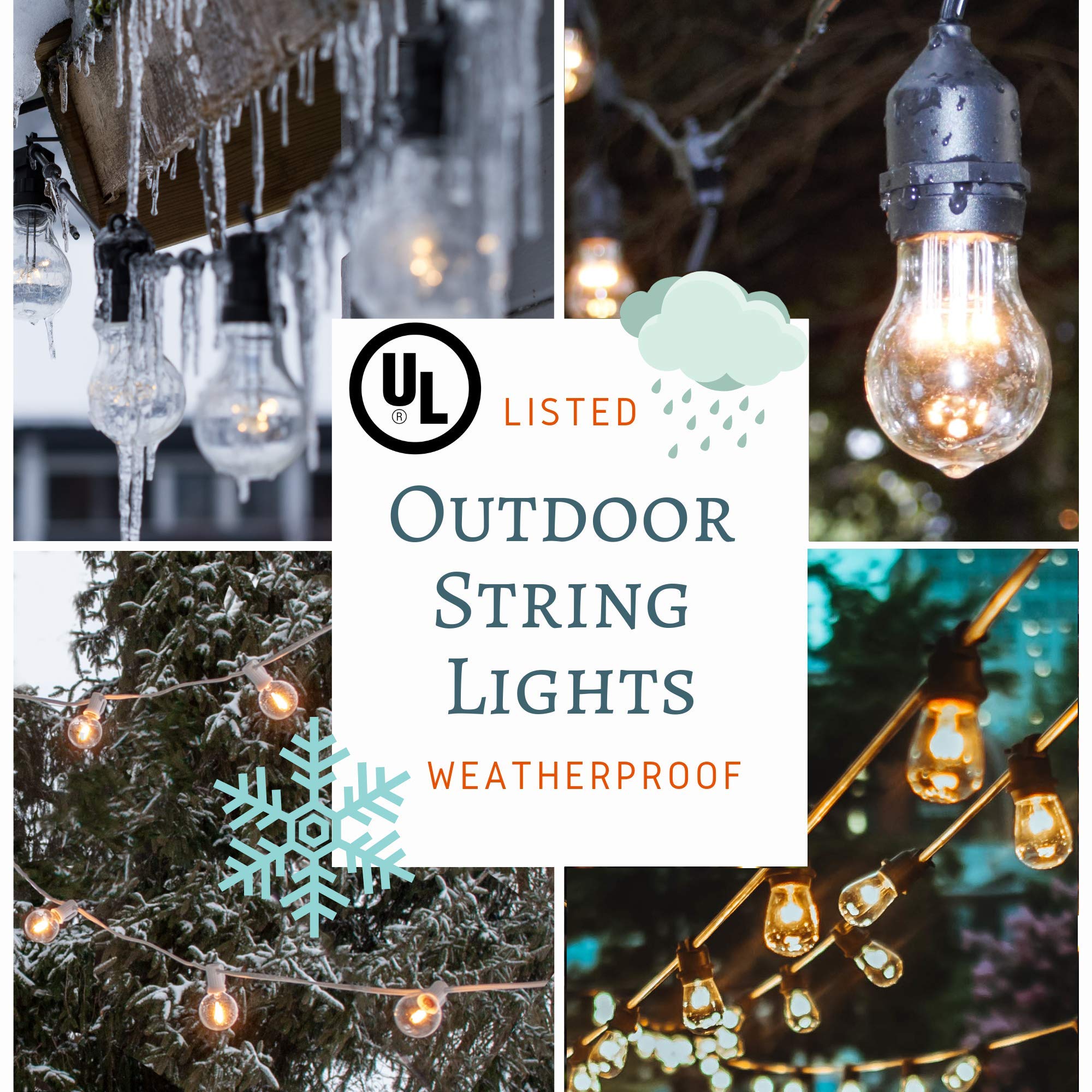 Hometown Evolution 50ft Commercial Grade E26 String Lights - 25 Socket Outdoor LED String Lights with 16 Gauge Wire & 15W Clear A15 Bulbs - Perfect for Patio, Garden, Wedding & Restaurant Decor