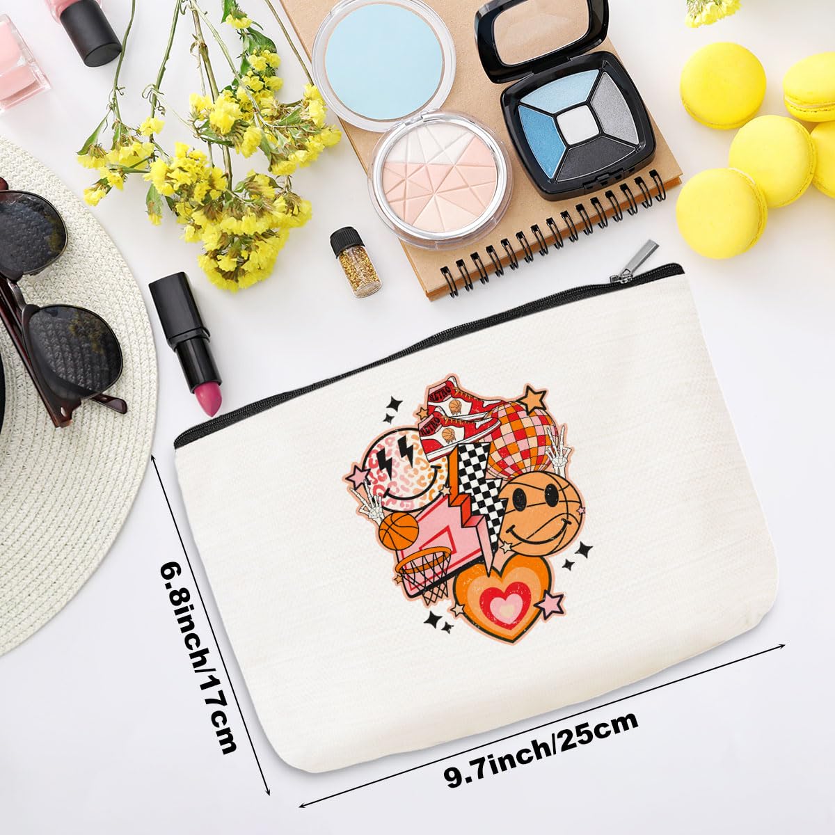 Basketball-Themed Makeup Bag - Waterproof Cosmetic Toiletry Bag for Women & Girls - Perfect Gift for Basketball Players, Coaches, Fans - Birthday, Christmas, Team Gifts - Great for Sports Events, Travel, Gym & Daily Use