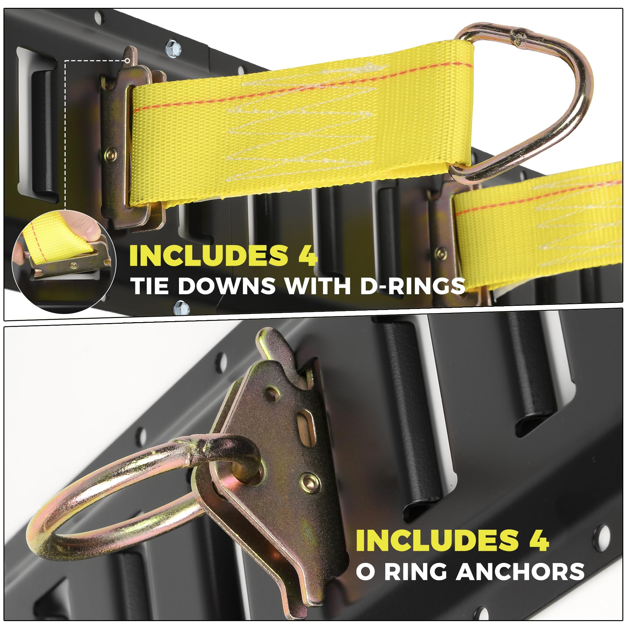 E Track Rail Tie-Down Kit - 4 Rails (16’’ Tracks) with E Track Accessories for Cargo Control - Heavy Duty Trailer Tie Downs & Anchors System - Perfect for Enclosed Trailers, Service Trucks & Vehicle Cargo Securing