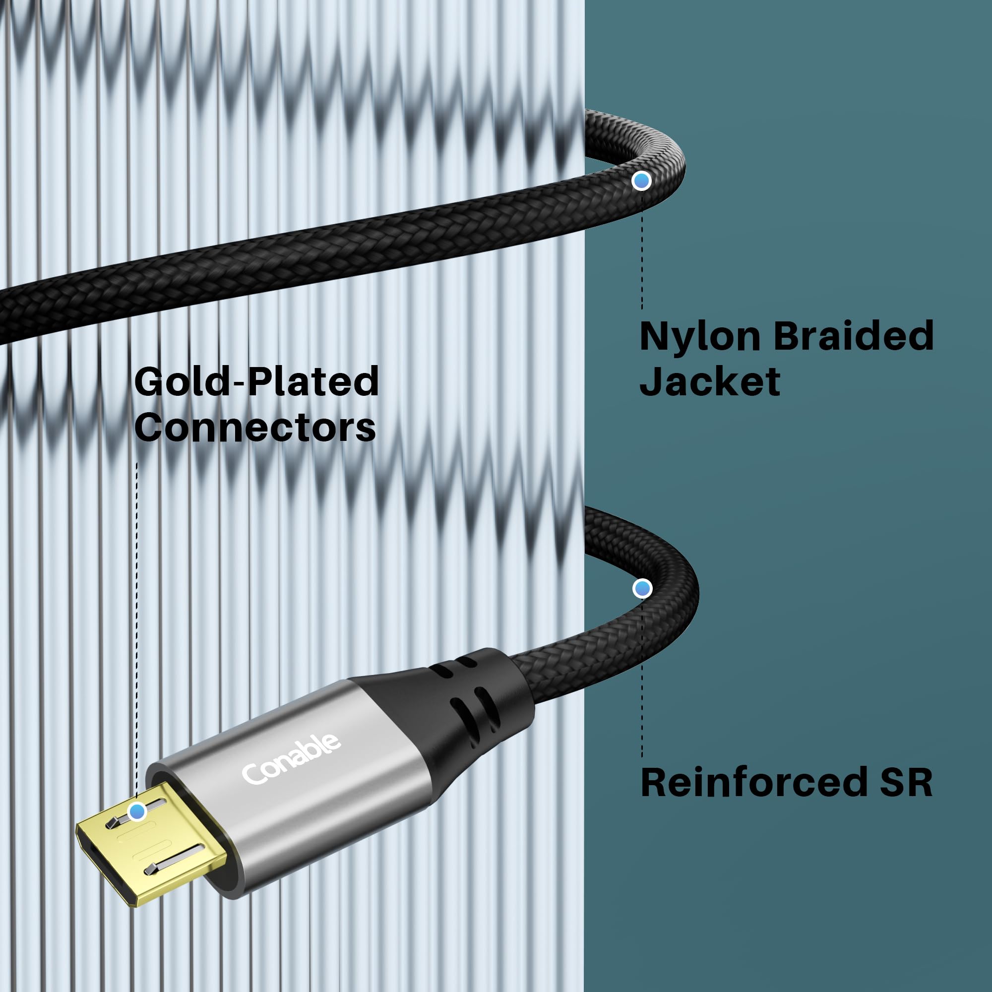 Premium 3FT Micro USB Cable - Nylon Braided Android Charger Cord with Gold-Plated Connectors | Fast Charging Compatible with Samsung Galaxy S7/S6/J7/Note 5, Kindle, MP3 Players, Handheld Fans & More | Perfect for Home, Office & Travel Charging