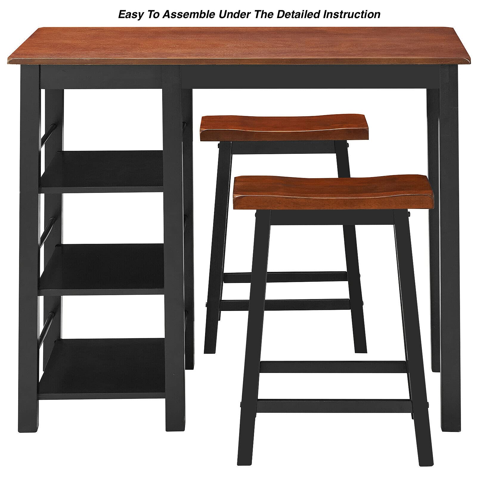 3-Piece Counter Height Dining Table Set with 2 Stools & 3-Tier Storage Shelf - Perfect for Kitchen, Dining Room, Bar or Café - Organize Wine Glasses, Dinnerware, Magazines, Snacks & Potted Plants