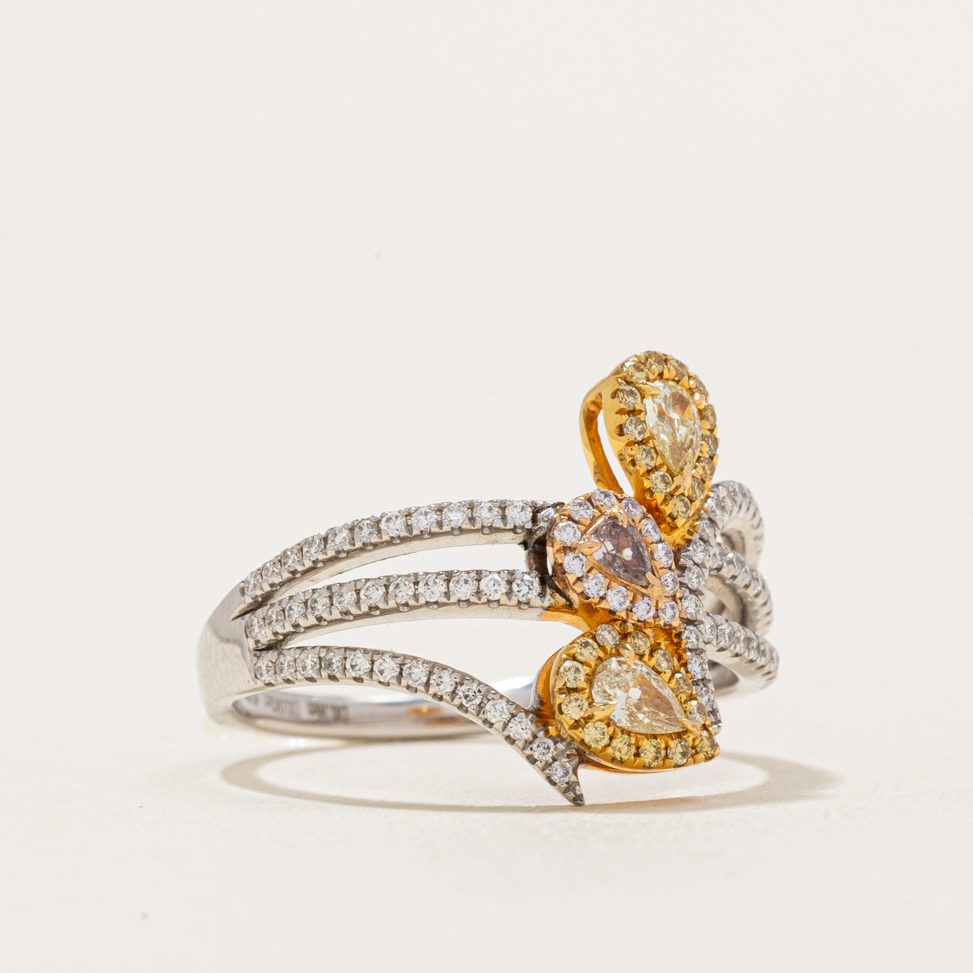 Pink and Yellow Diamond Bypass Ring | 0.55 Carat Total Weight | Size 6.75 | Elegant Cocktail Ring for Weddings, Anniversaries & Special Occasions