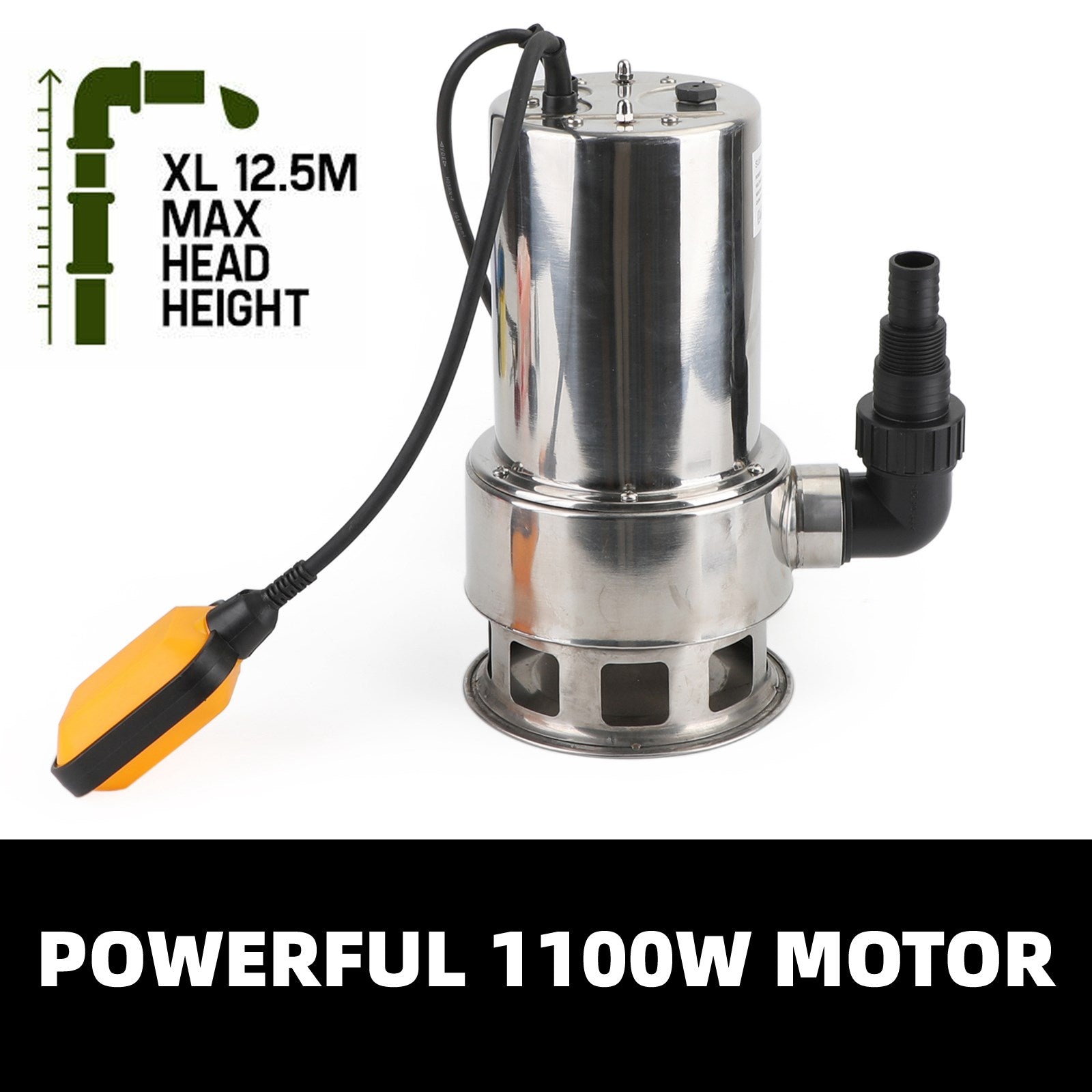 1100W Submersible Dirty Water Pump for Bore Tank Well - Automatic Steel Construction - Ideal for Flood Control, Drainage, and Irrigation