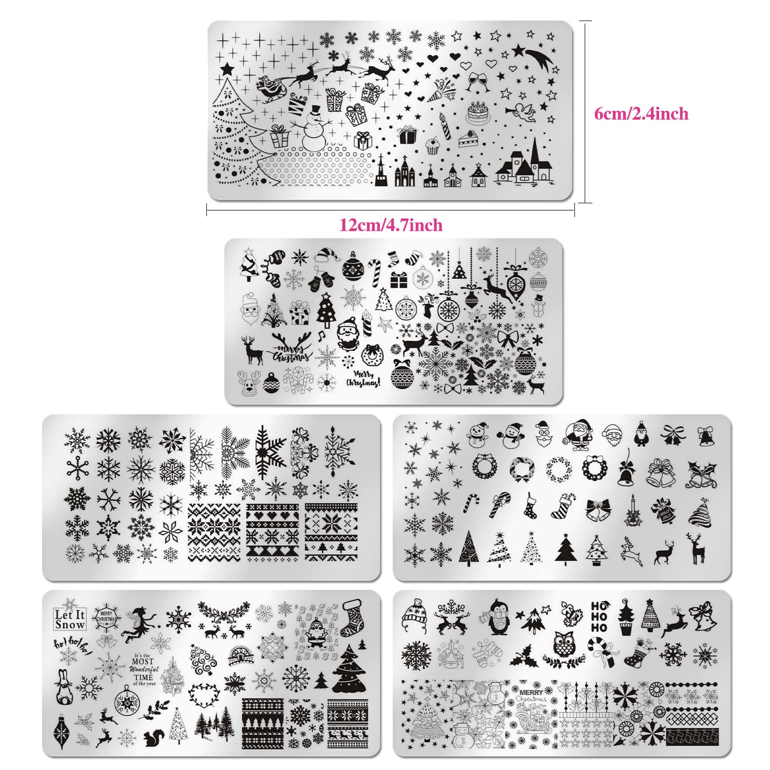 WOKOTO 6Pcs Christmas Nail Stamping Plates Set - Santa Claus, Elk & Snowflake Designs for Nail Art | Professional Nail Image Templates for Stamping Tools | Perfect for Holiday Manicures & Christmas Party Nail Designs