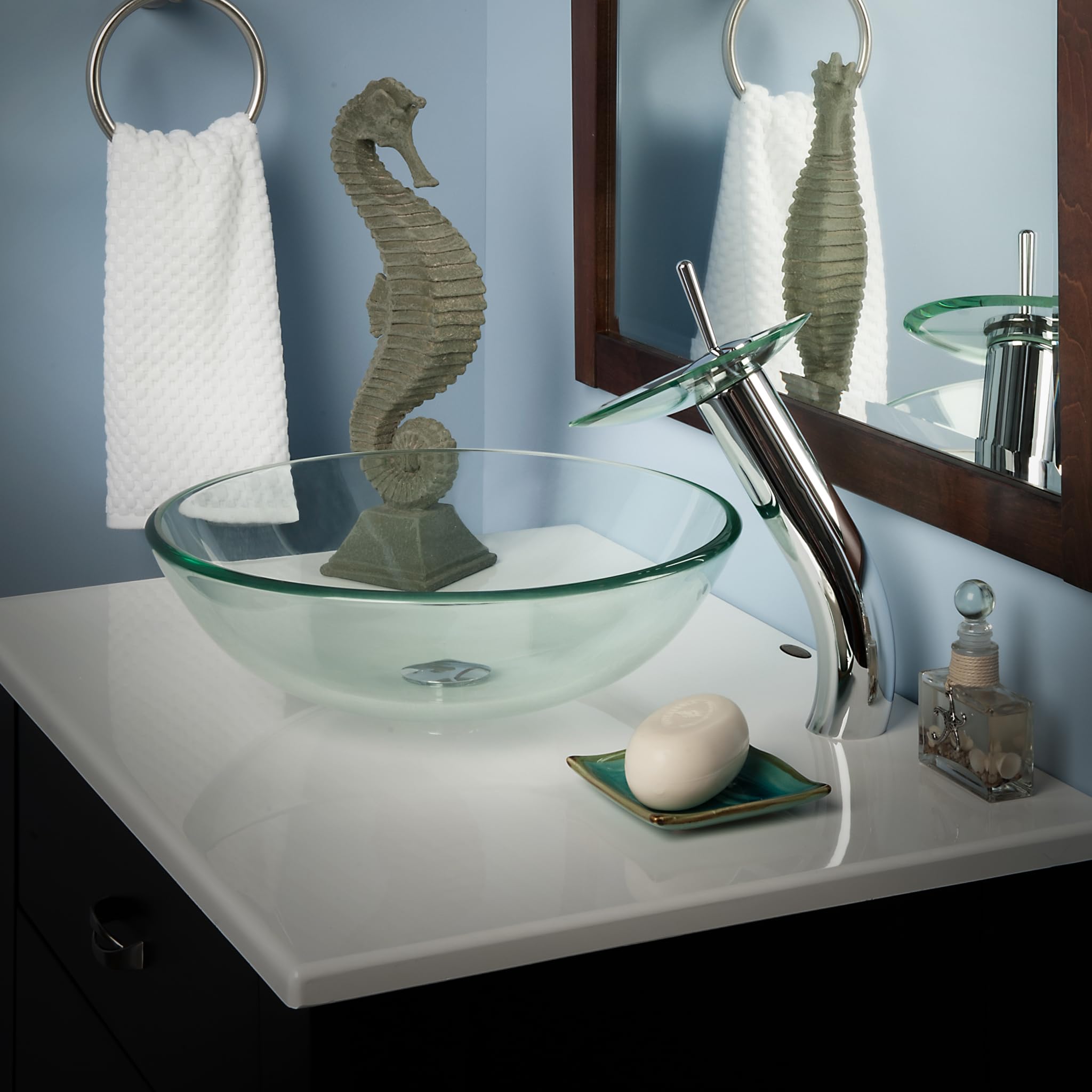 Novatto BONIFICARE Modern Glass Vessel Bathroom Sink Set with Chrome Faucet - Perfect for Contemporary Bathroom Vanity, Powder Room, or Master Bath Remodel
