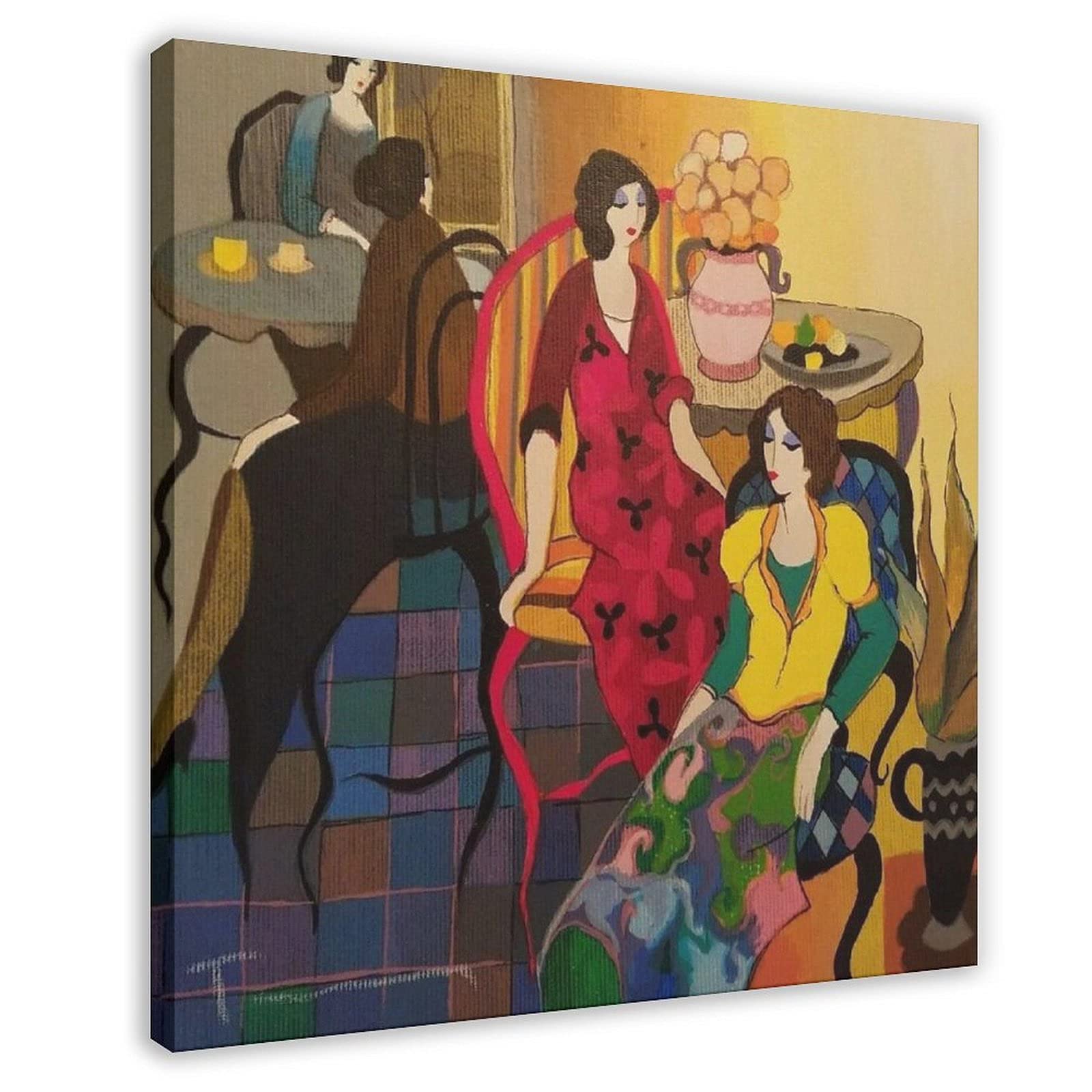 Itzchak Tarkay Art Reproduction - 28x28 Inch (70x70cm) Framed Canvas Wall Art - Modern Home & Office Decor - Perfect for Living Room, Bedroom or Gift