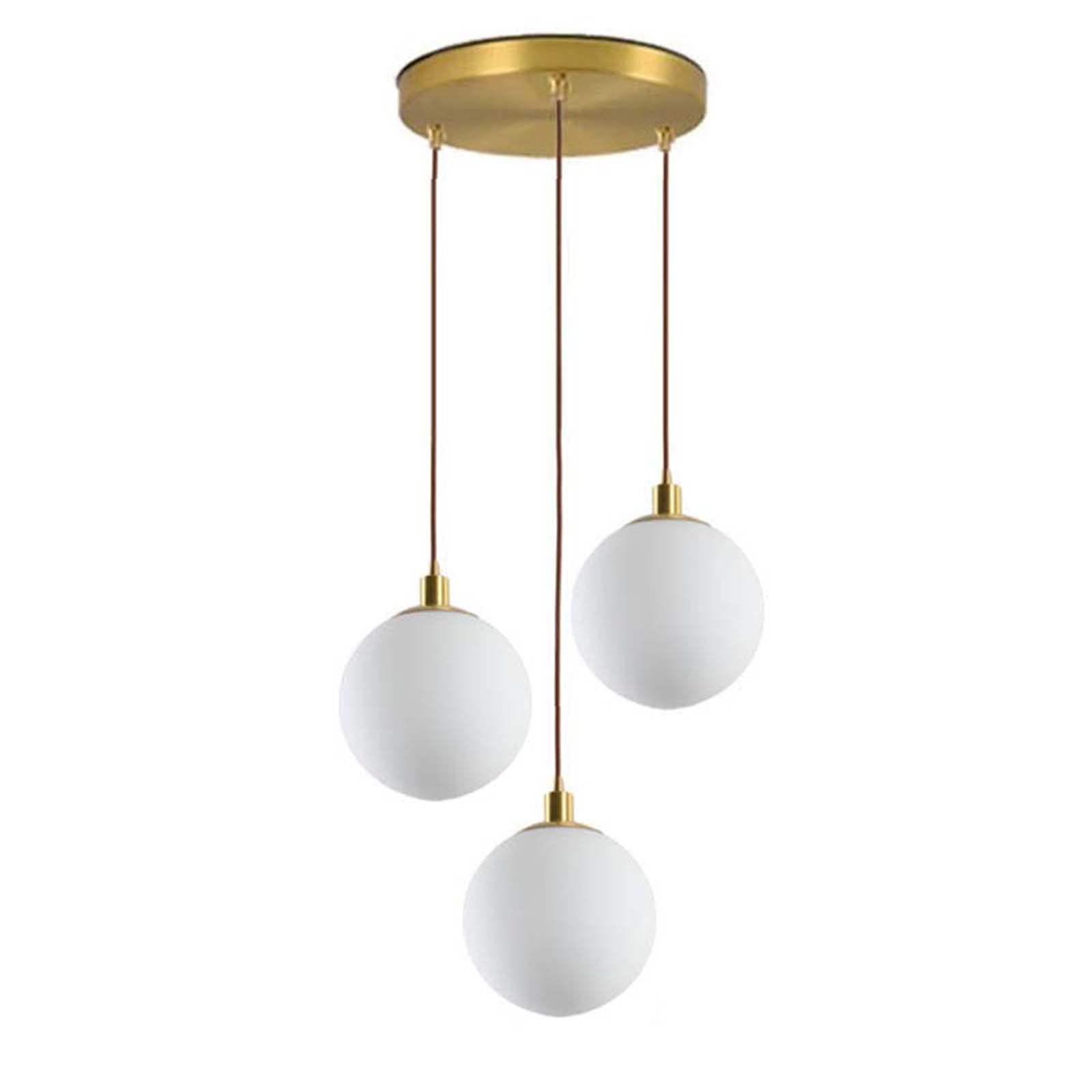 Modern Minimalist Pendant Light Fixture - 3-Light Brass Spherical Chandelier with White Glass Globe Shades (5.9