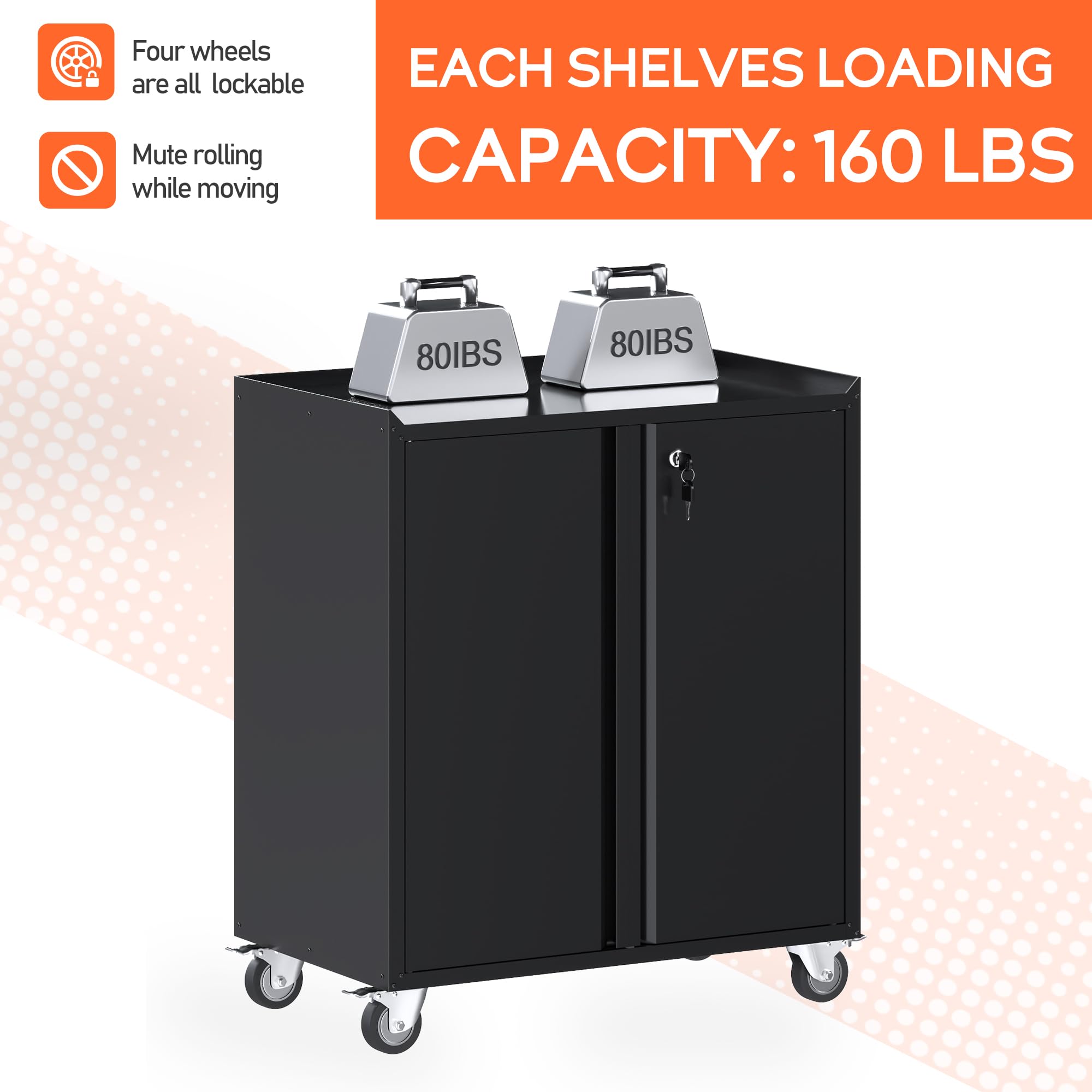 Aobabo 2-Door Heavy Duty Metal Tool Storage Cabinet with Wheels - Locking Steel Rolling Tool Chest for Garage Organization, Includes 1 Adjustable Shelf (Assembly Required) - Perfect for Workshop, Garage, and Industrial Tool Storage