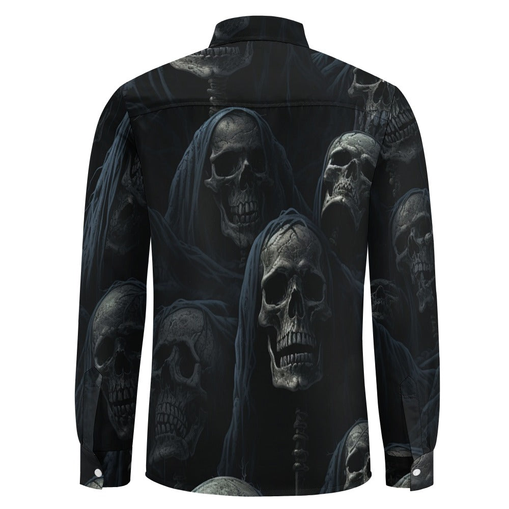 Gothic Death Skull Print Casual Long Sleeve T-Shirt for Men | Trendy Streetwear & Halloween Outfit | Perfect for Concerts, Parties & Everyday Wear