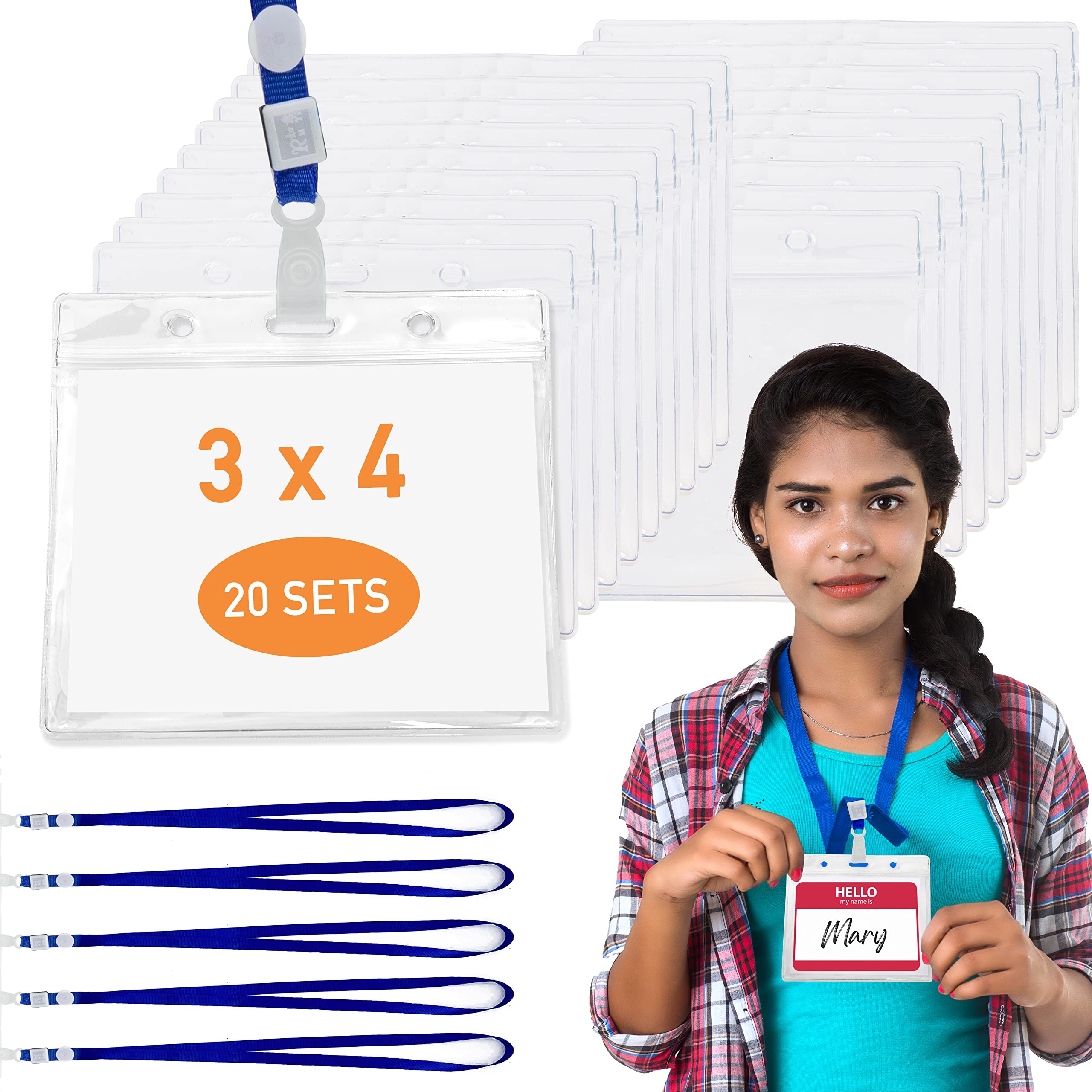 20-Pack Clear PVC ID Badge Holders with Lanyards - 4×3 Waterproof Card Protectors for Work & Events