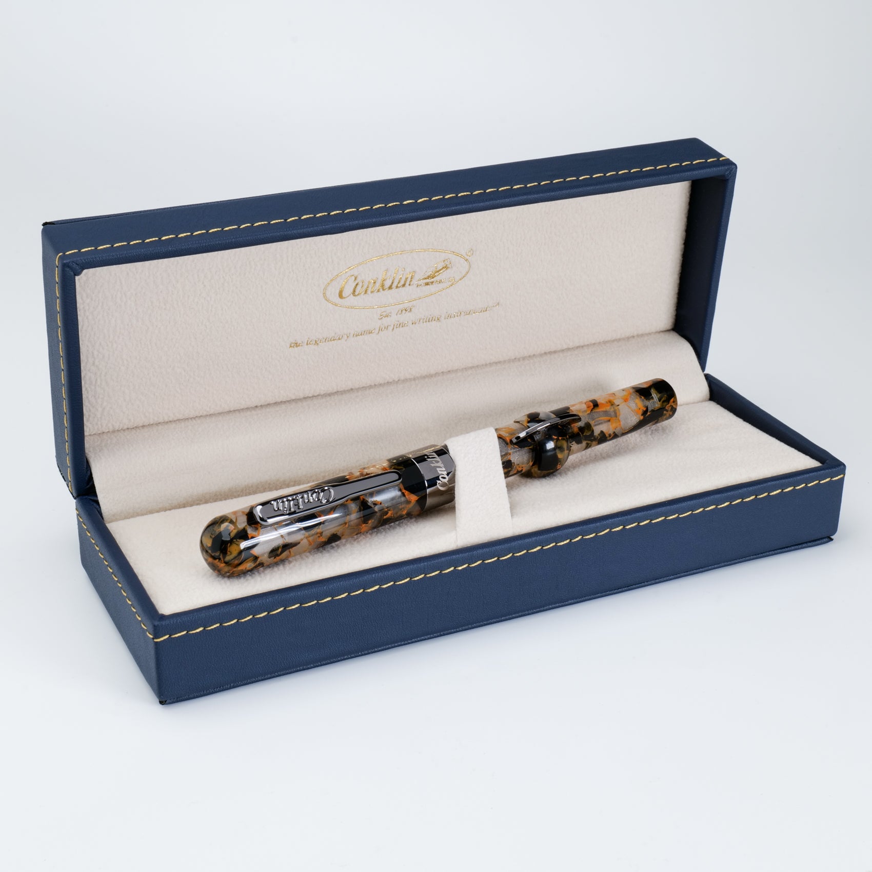 Conklin Mark Twain Crescent Filler Fountain Pen - Orange Medley Fine Nib Luxury Writing Instrument for Calligraphy, Journaling & Gift Giving