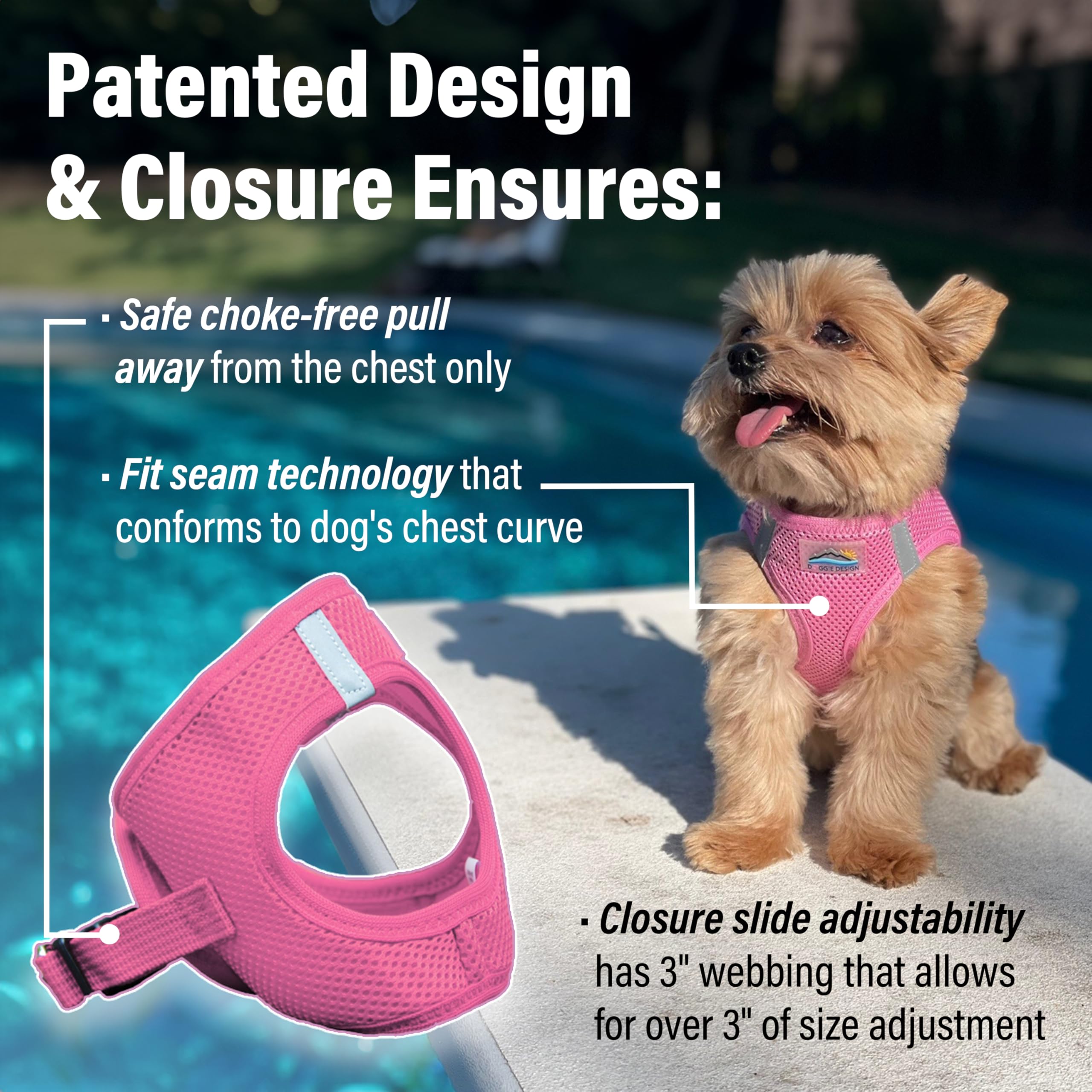 Doggie Design No-Choke Dog Harness - Breathable Mesh Polyester Pet Vest with Easy Step-in Design for Small Medium Large Dogs - Candy Pink (Size S) - Perfect for Walking, Training & Outdoor Adventures