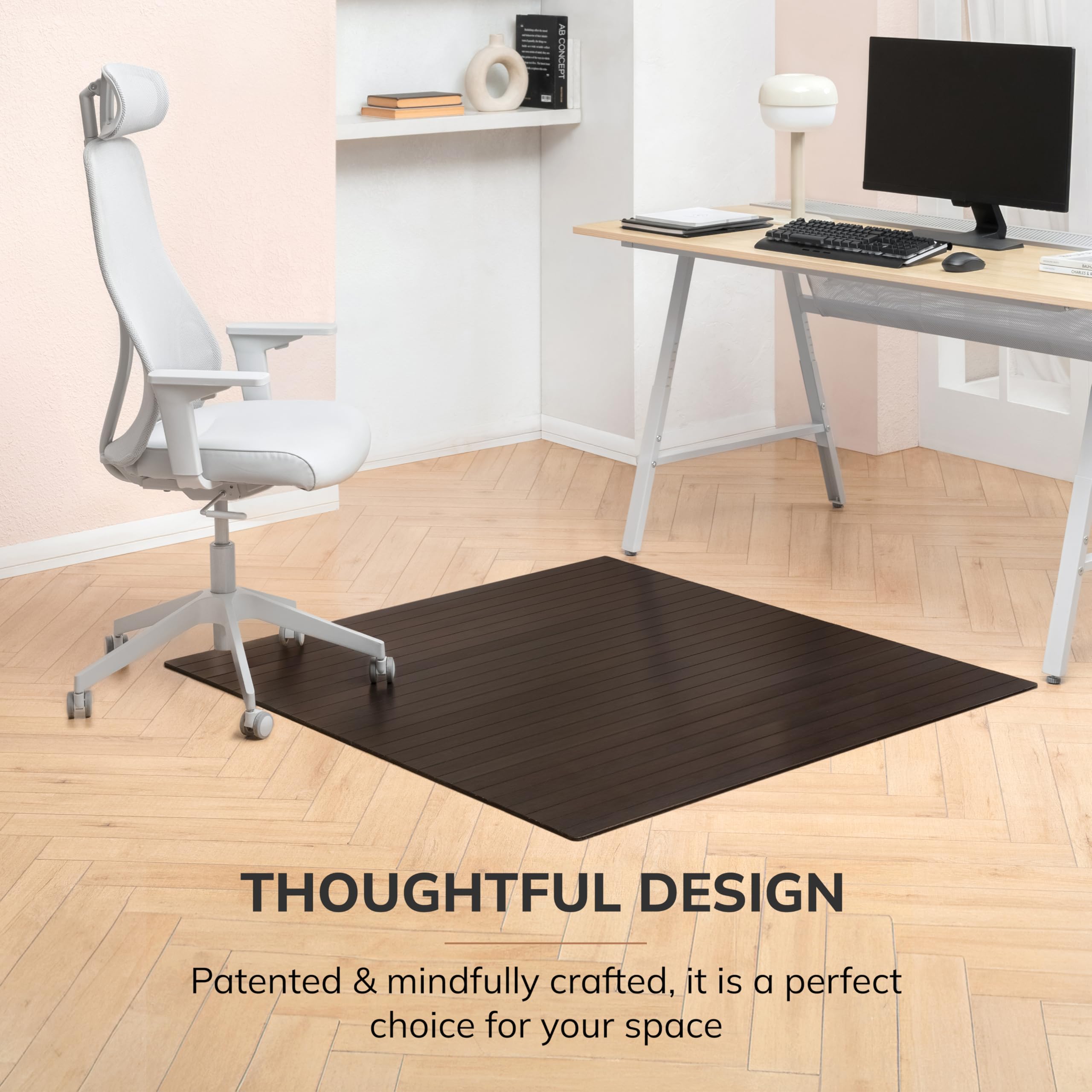 Premium Bamboo Chair Mat for Hardwood Floors – 5mm Thick, Anti-Slip & Heavy Duty – Protects Office & Home Floors – Ideal for Desks, Rolling Chairs & High-Traffic Areas