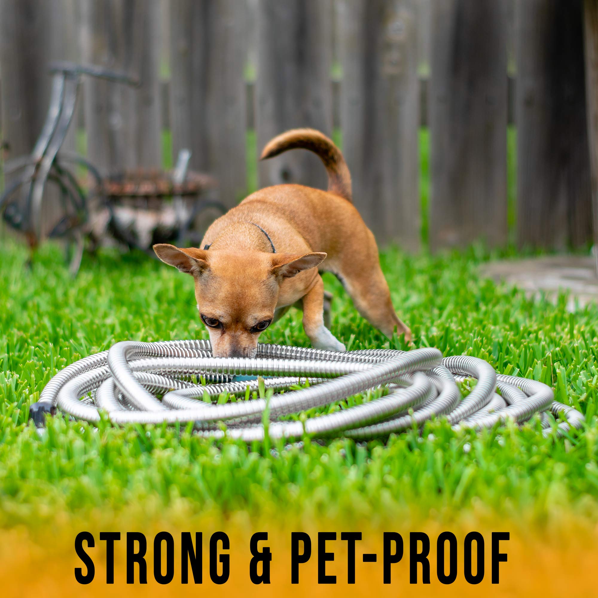 Premium 50FT Stainless Steel Garden Hose - Heavy Duty 304 Metal Water Hose for Yard, Lawn & Outdoor Use | Flexible, Kink-Free, Lightweight & Rustproof | Perfect for Gardening, Car Washing & Pet Care