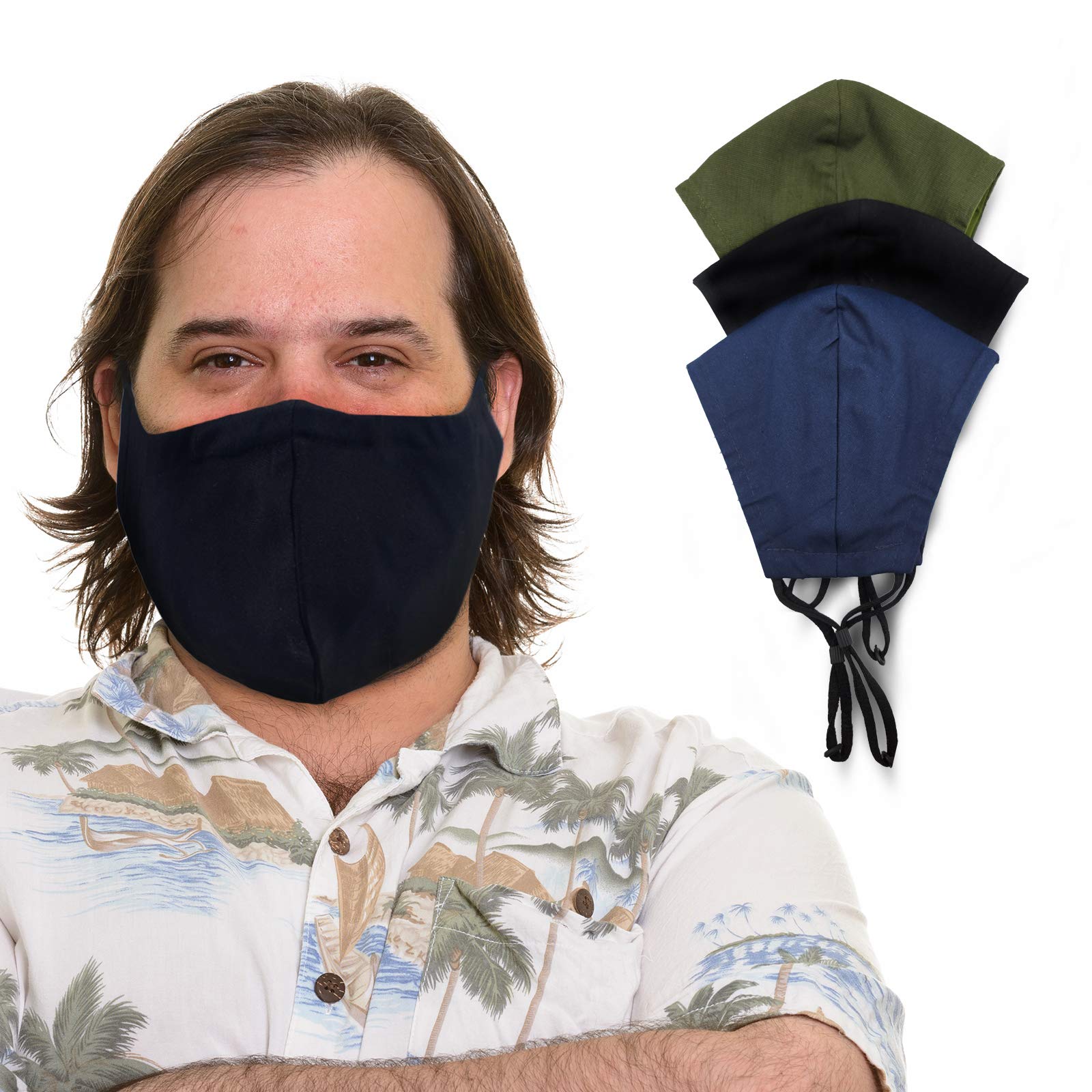 TUFF 3-Pack Reusable Cotton Face Masks for Adults - XL & 2XL Sizes, 3-Layer Breathable Protection for Daily Use, Work, and Travel