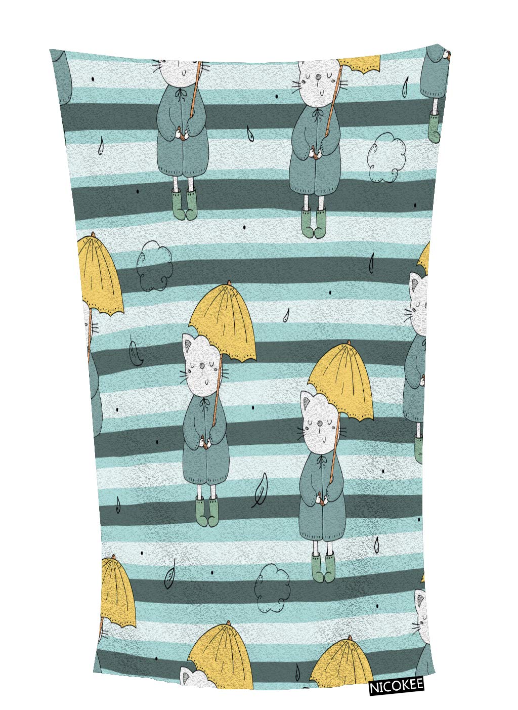 Soft Cat Bath Towel with Yellow Umbrella & Green Striped Leaves Design - 64