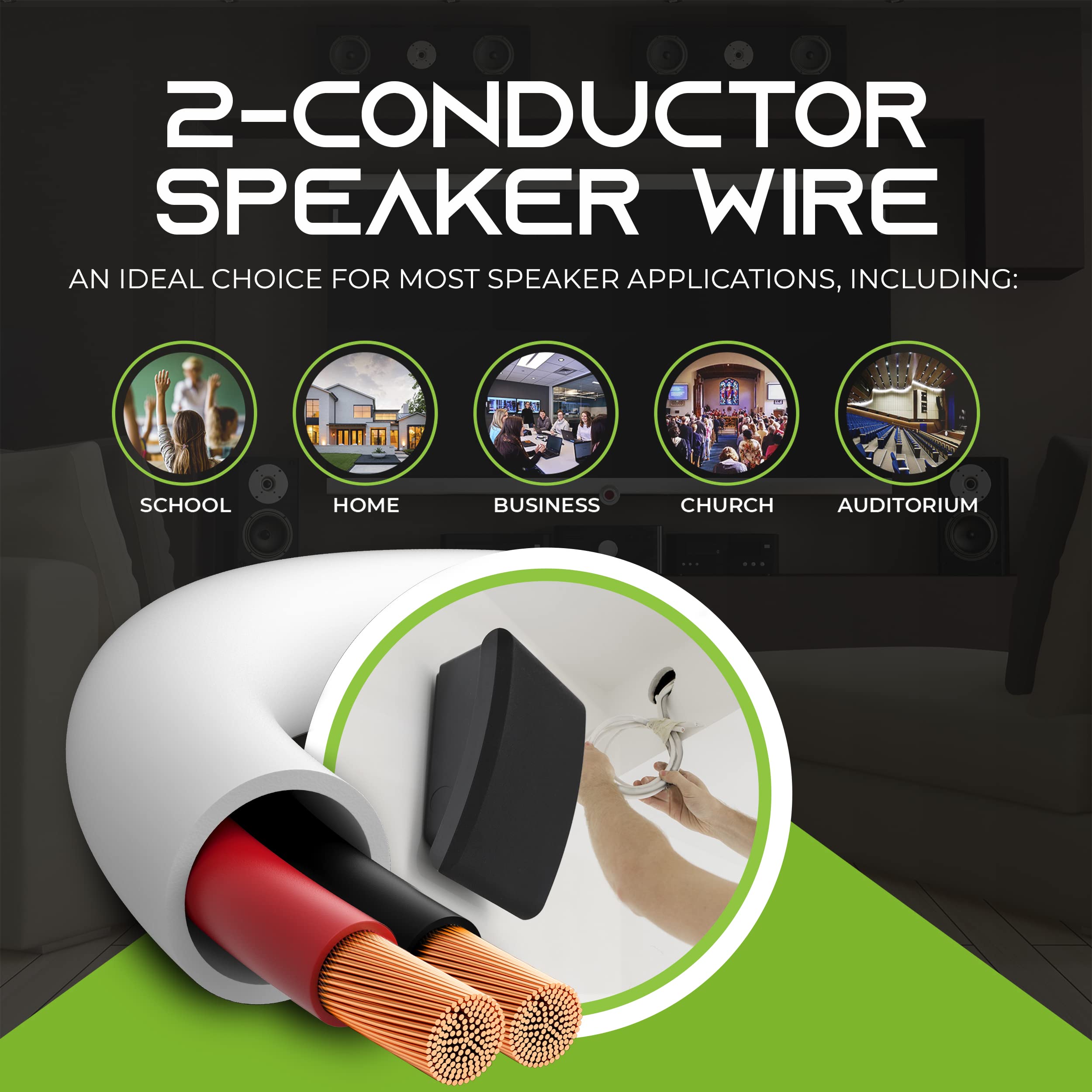 GearIT 14/2 Speaker Wire (500 Feet) 14AWG Gauge - In-Wall Audio Speaker Cable CL2 Rated - OFC Oxygen-Free Copper White 500ft - Perfect for Home Theater & Surround Sound Systems