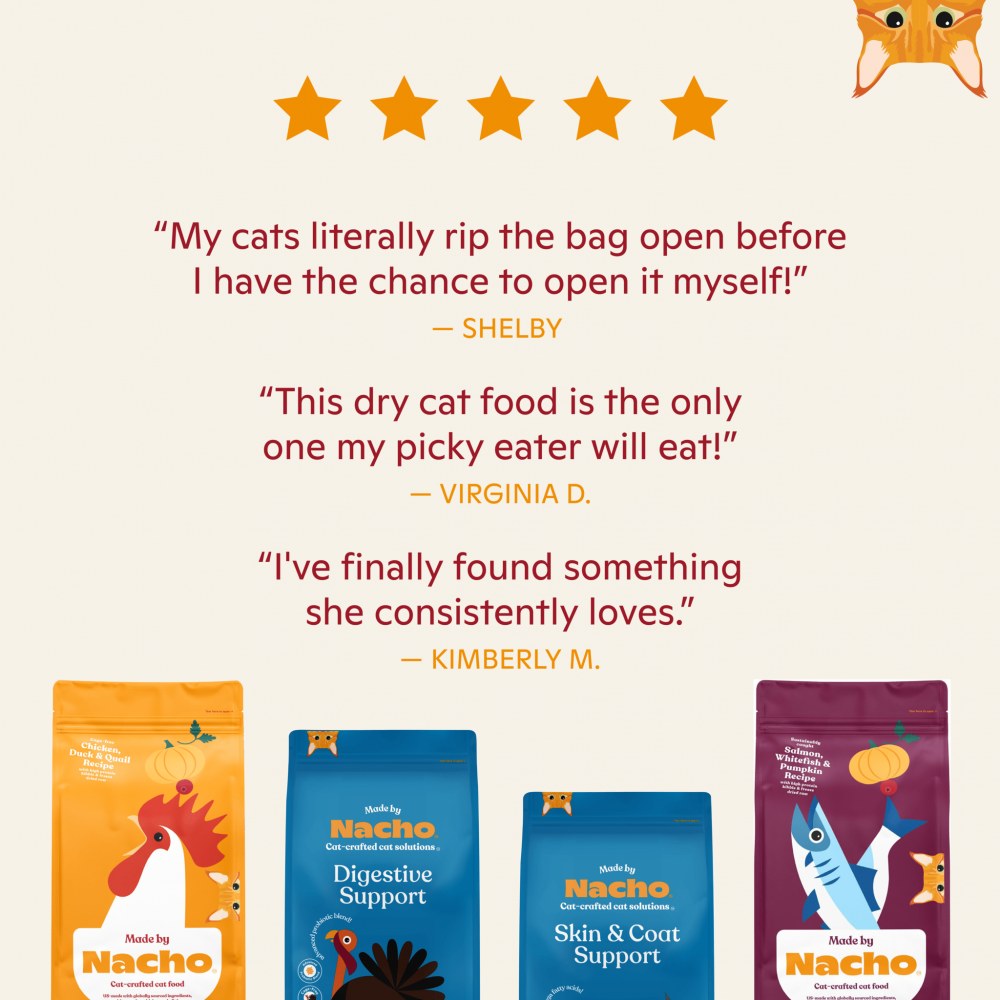 Made By Nacho Premium Chicken, Duck & Quail Kibble with Freeze-Dried Raw Inclusions - High-Protein Cat Food for Indoor & Outdoor Cats