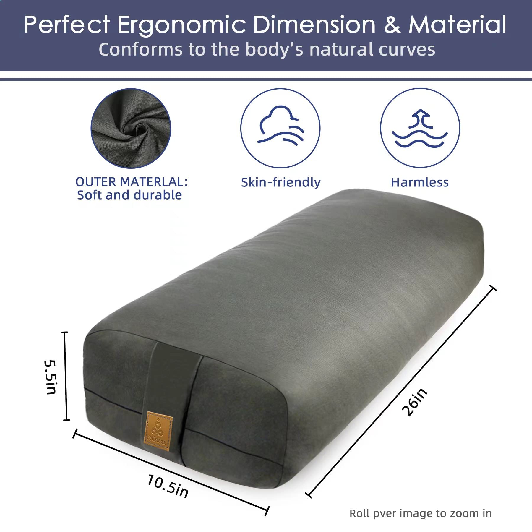 Premium 26x10.5x5.5 Inch Rectangular Yoga Bolster Pillow - 100% Cotton Supportive Meditation Cushion for Restorative Yoga, Yin Yoga & Meditation - Ideal for Home Practice, Studio Use & Relaxation Therapy