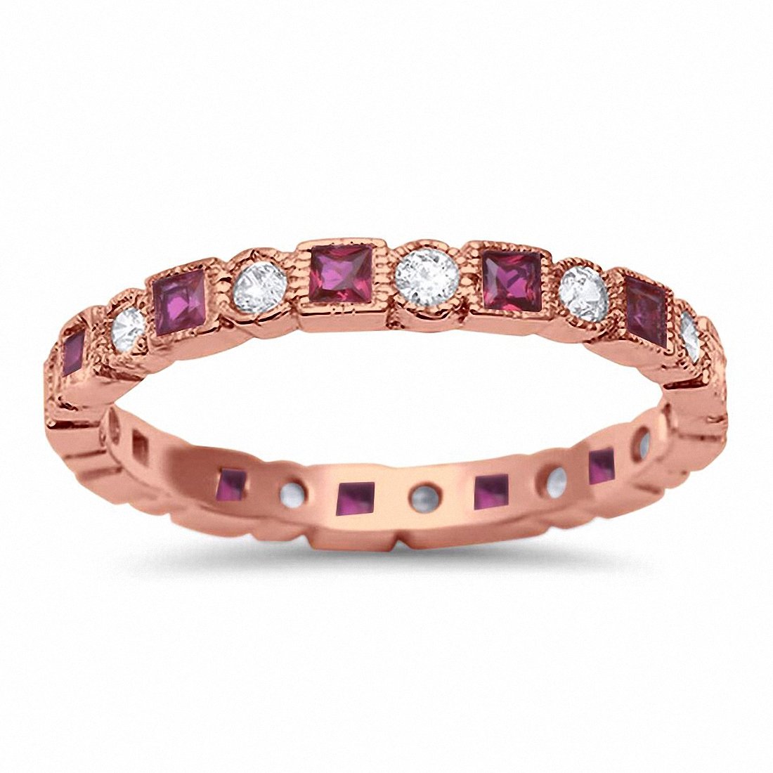 2.5mm Bezel Set Full Eternity Ring with Alternating Round Blue Sapphires in 925 Sterling Silver - Choose Your Color | Perfect for Anniversaries, Weddings & Special Occasions