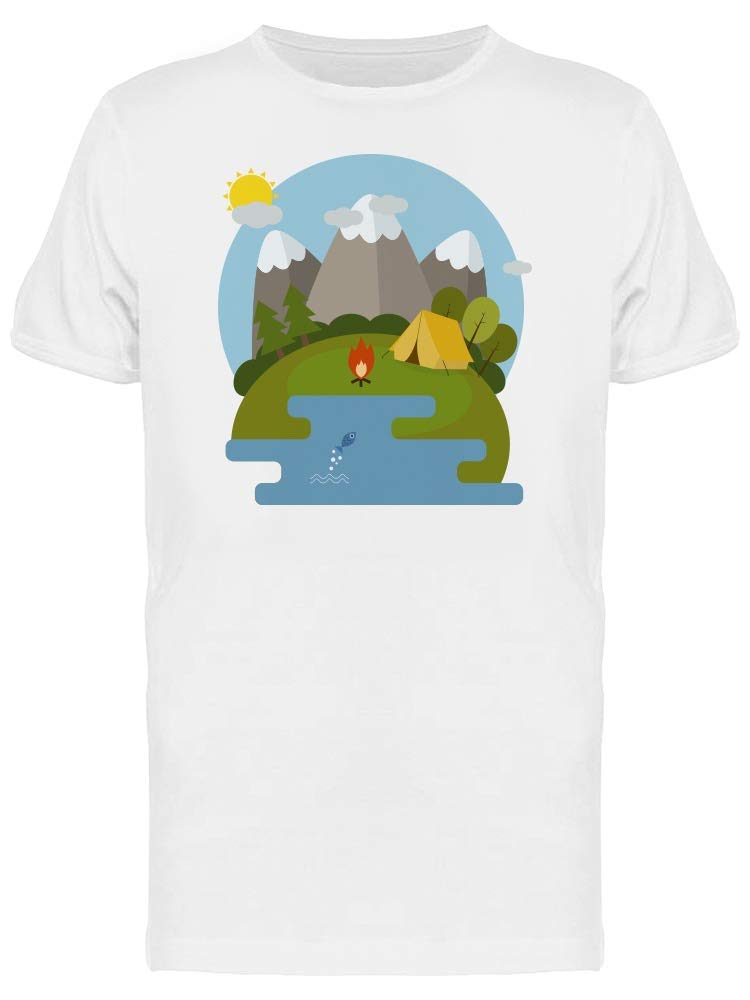 Smartprints Mountain Lake Camping Doodle Tee for Men - Comfortable Graphic T-Shirt for Outdoor Adventures, Hiking & Casual Wear