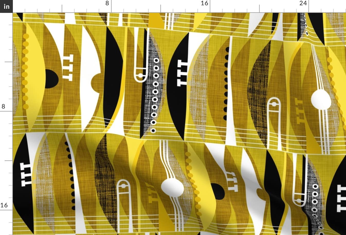 Brass Jazz Music Trumpet Bass Trombone History Mustard Printed Minky Fabric Fat Quarter - Soft & Durable for Sewing Baby Blankets, Quilt Backing, Plush Toys - Perfect for DIY Crafts, Nursery Decor & Gift Making