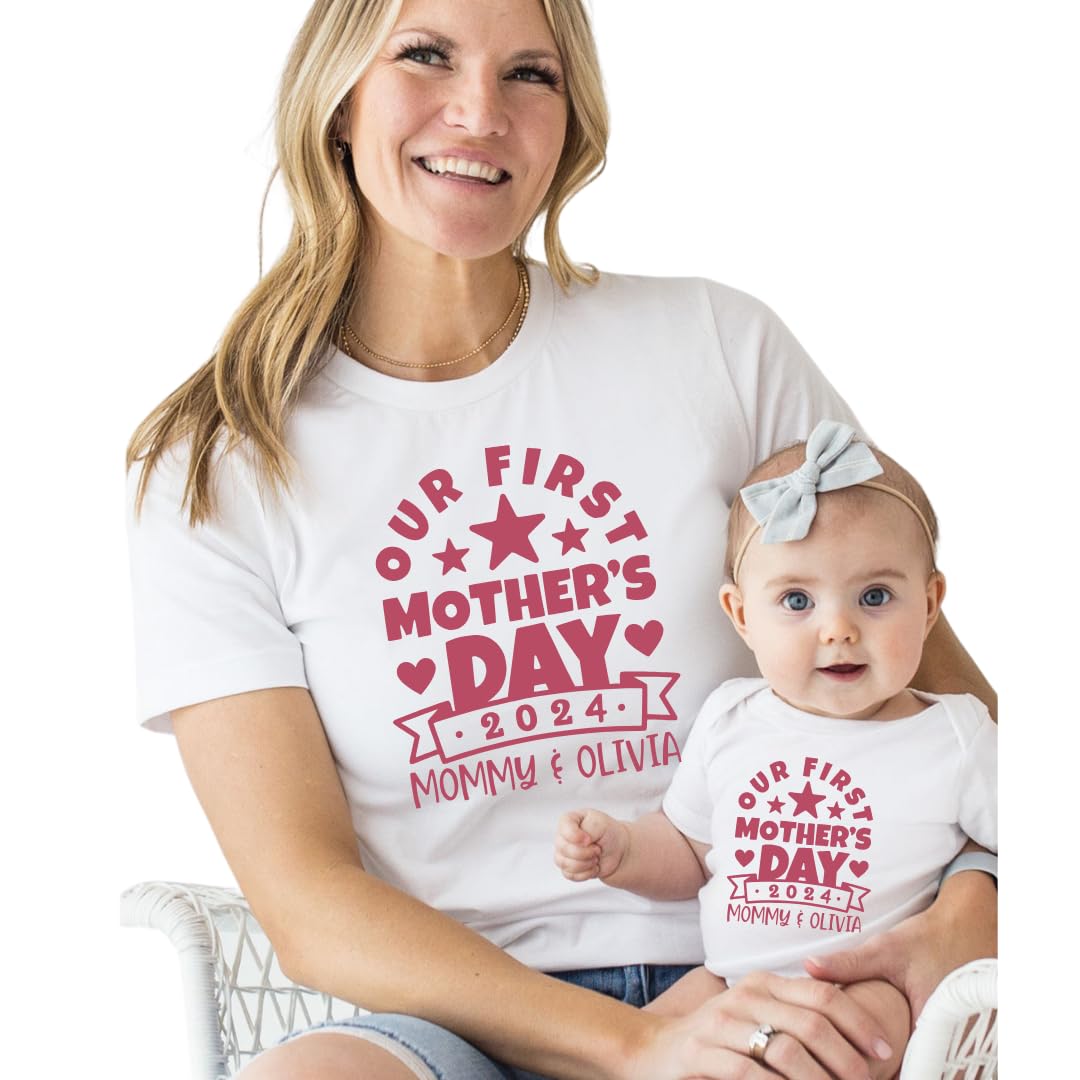 First Mother's Day Mommy and Me Matching Outfits Set - Cute Mother Son/Daughter Coordinating Clothes for 1st Time Moms | Perfect 1st Mother's Day Gift for New Moms | Ideal for Family Photos, Baby Showers & Special Celebrations