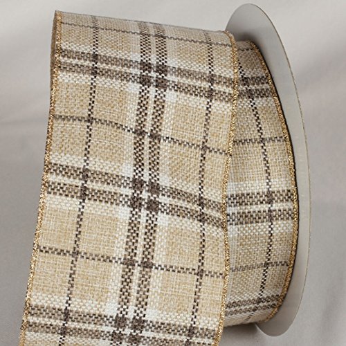 Elegant Plaid Wired Craft Ribbon - Ivory, Beige & Mocha - 4