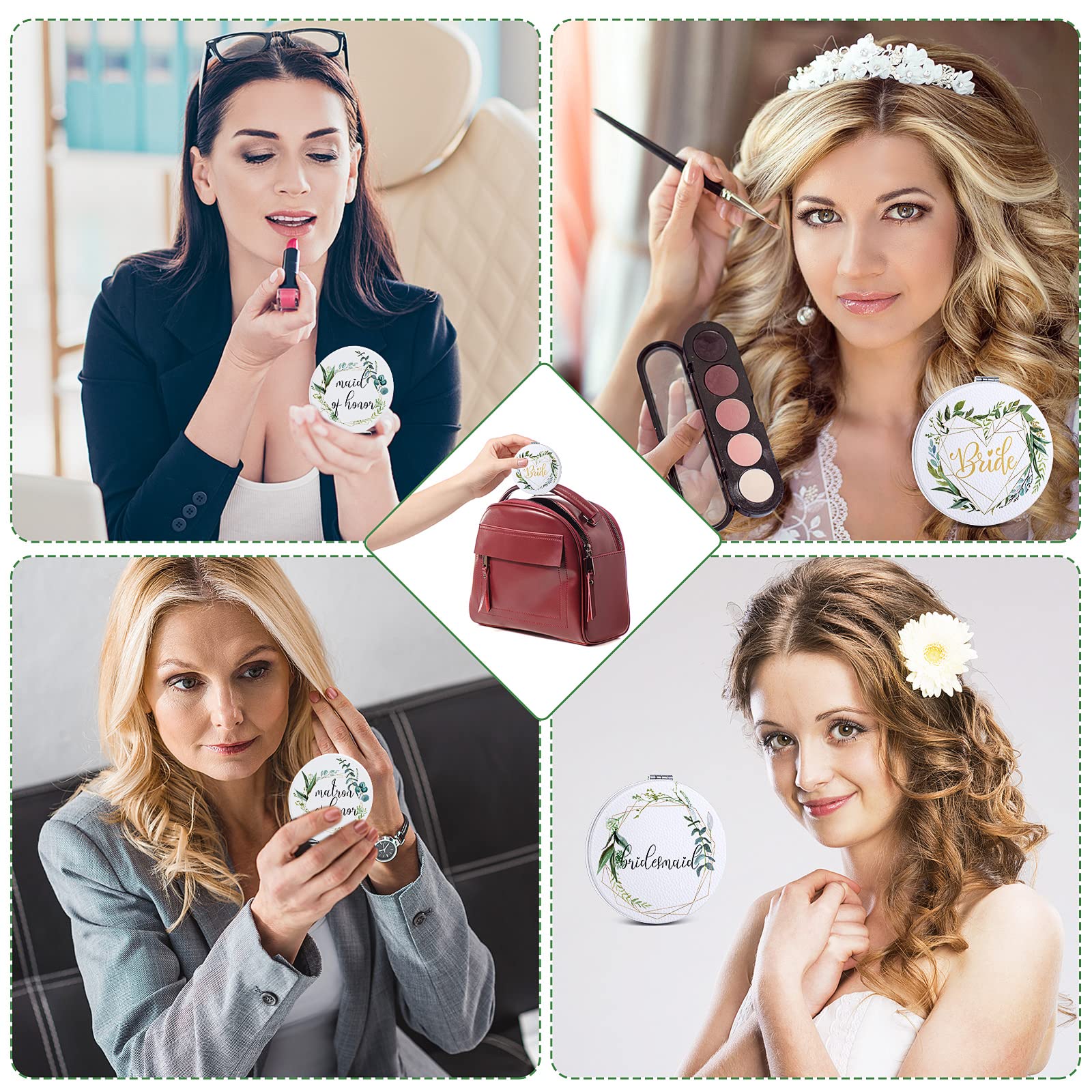 8 Pack Bridesmaid Proposal Gifts - Floral Round PU Leather Compact Makeup Mirrors for Women, Perfect for Bridal Shower, Wedding & Maid of Honor Gifts (Great for Travel & Touch-Ups)
