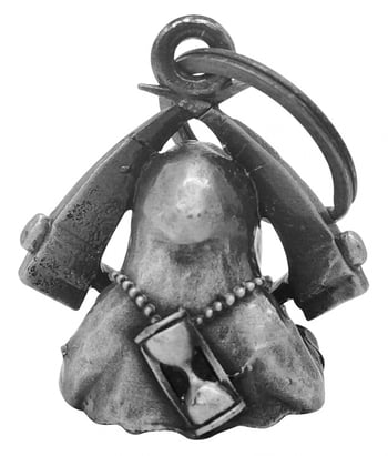 Double Scythe Reaper Motorcycle Bell - Guardian Bell for Bikers, Protection Charm for Harley, Cruiser & Chopper - Perfect Gift for Riders & Motorcycle Enthusiasts