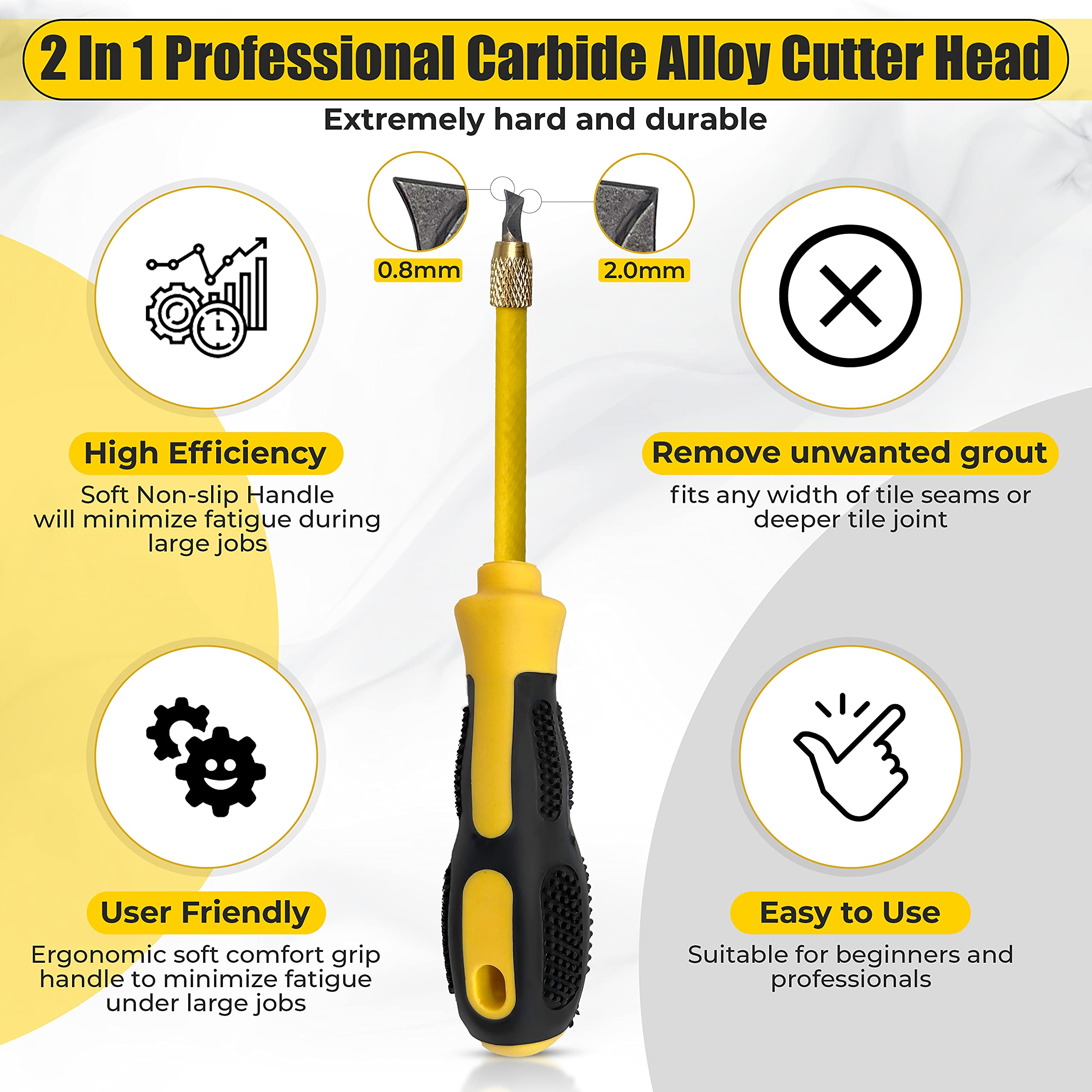 2-in-1 Carbide Alloy Grout Removal Tool - Professional Tile Grout Remover, Caulk Scraper & Cleaning Tool for Floor, Wall Joints & Corners | Perfect for Bathroom Renovation, Kitchen Tile Repair & DIY Home Improvement Projects