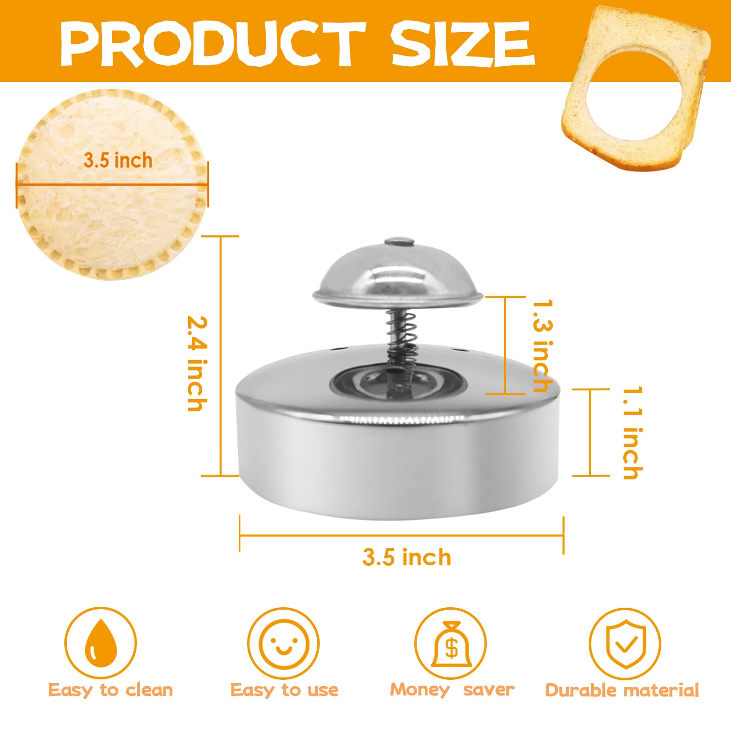 KAYCROWN Sandwich Cutter and Sealer - Stainless Steel Uncrustables Sandwich Maker for Kids Lunch, DIY Pancake & Cookie Cutter for Boys & Girls Bento Box (Pack of 2) - Perfect for School Lunches, Picnics, and Party Snacks