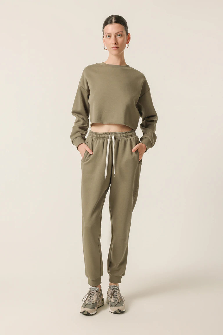 Women's Carter Classic Crop Sweater in Willow Green - Soft Comfortable Pullover for Casual Wear, Lounge & Fall Outfits