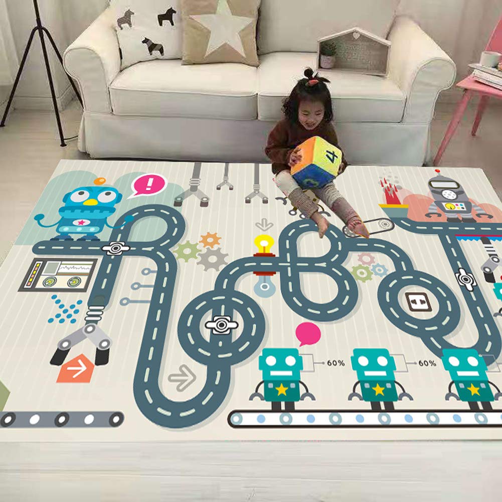 Large Baby Play Mat - Coral Velvet Nursery Rug with Road Traffic Design | 100x200cm Non-Slip Kids Activity Carpet for Crawling, Playroom & Bedroom | Perfect for Toddlers & Newborns Safety Play Area