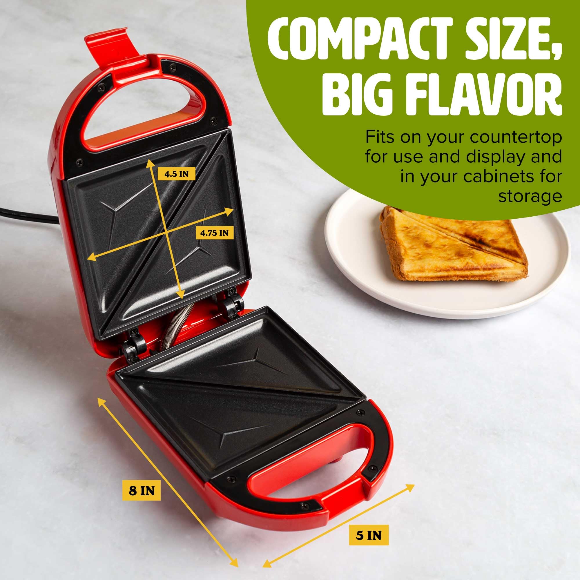 Mini Sandwich Maker 600W - Compact Panini Press for Grilled Cheese, Desserts & Quick Meals | Non-Stick Easy Clean | Perfect for Breakfast, Lunch & Snacks | Red