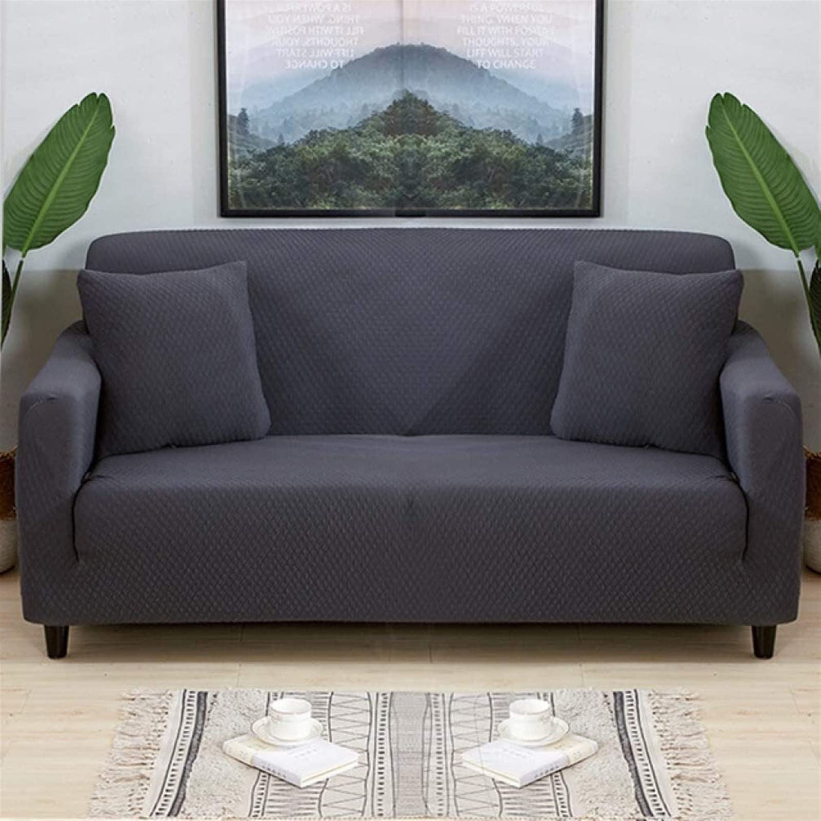 BANGDIAN Stretch Waterproof Sofa Cover - Charcoal Gray Anti-Slip Pet-Resistant Couch Protector for Living Room, Armchair, Loveseat (Washable, 3-Seater 190-230cm) | Perfect for Homes with Pets, Kids & Spill-Prone Areas