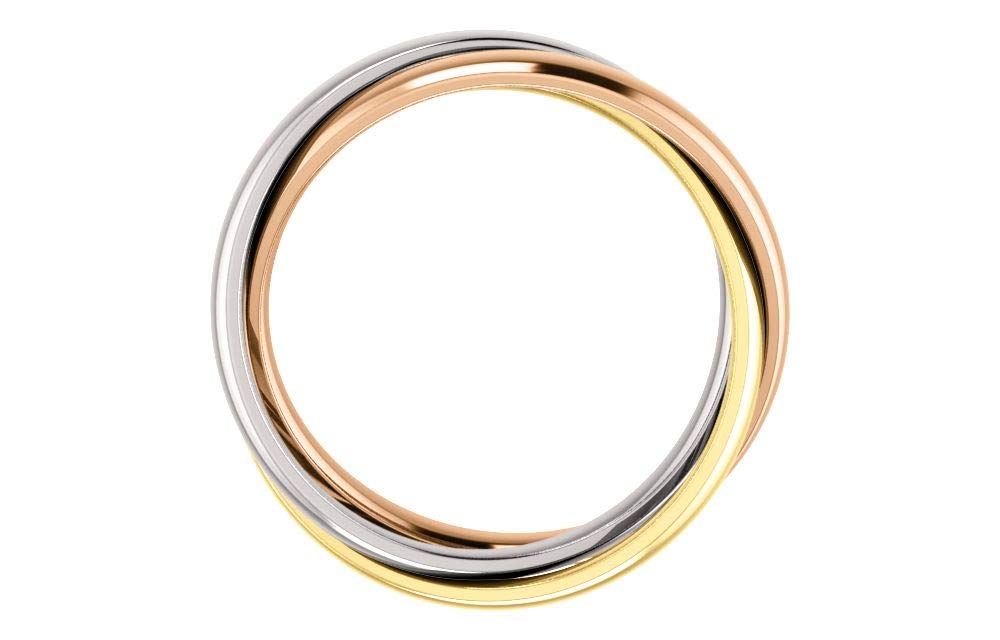 14K Tri-Color Gold Rolling Wedding Ring Band - Rose, Yellow & White Gold Stackable Ring Size 7 | Perfect for Bridal Sets, Anniversary Gifts & Everyday Elegance