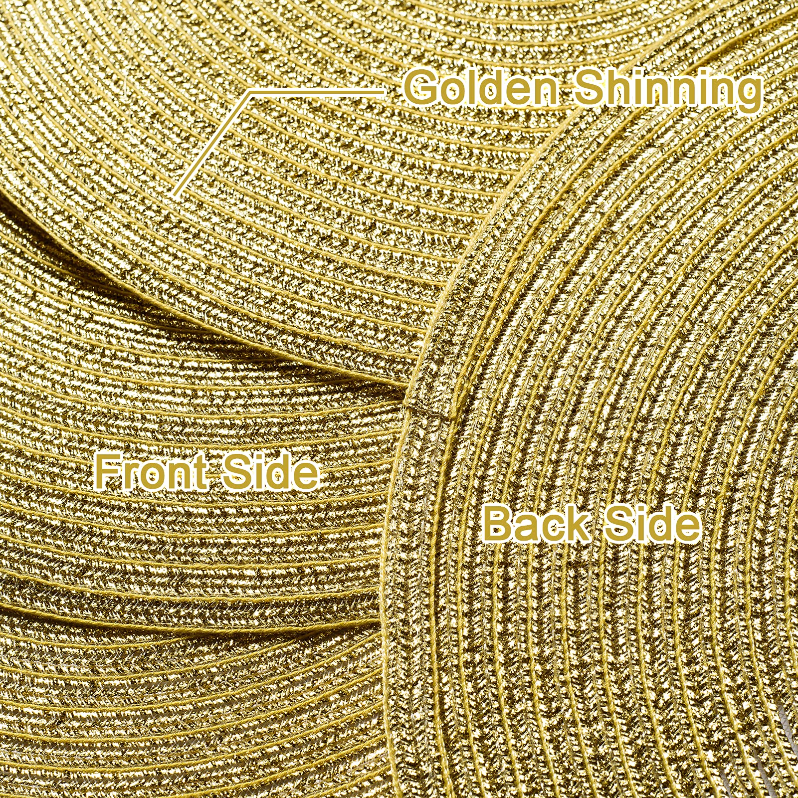 AHHFSMEI 15 Inch Round Braided Placemats Set of 6 - Natural Woven Heat Resistant Table Mats for Dining, Kitchen, and Outdoor Use (Gold Shine) - Perfect for Dinner Parties, Picnics, and Home Decor