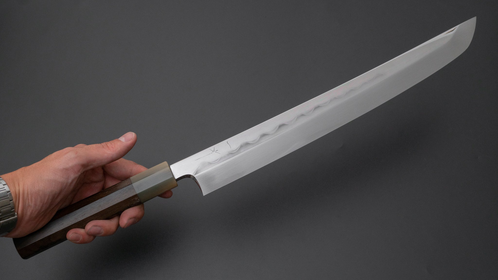 Premium Hitohira Togashi White #1 Notaremon Mizu Honyaki Yanagi Sakimaru 330mm Japanese Chef Knife with Ziricote Handle & Saya - Perfect for Sushi, Sashimi & Precision Cutting