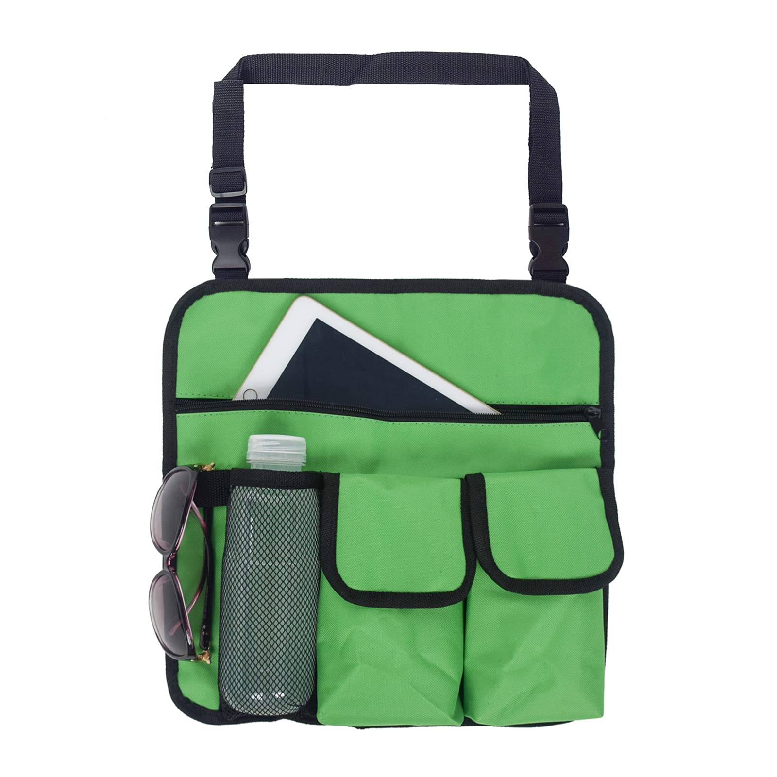 Beach Chair Armrest Bag with 4 Pockets - Green for Camping & Outdoor Chairs