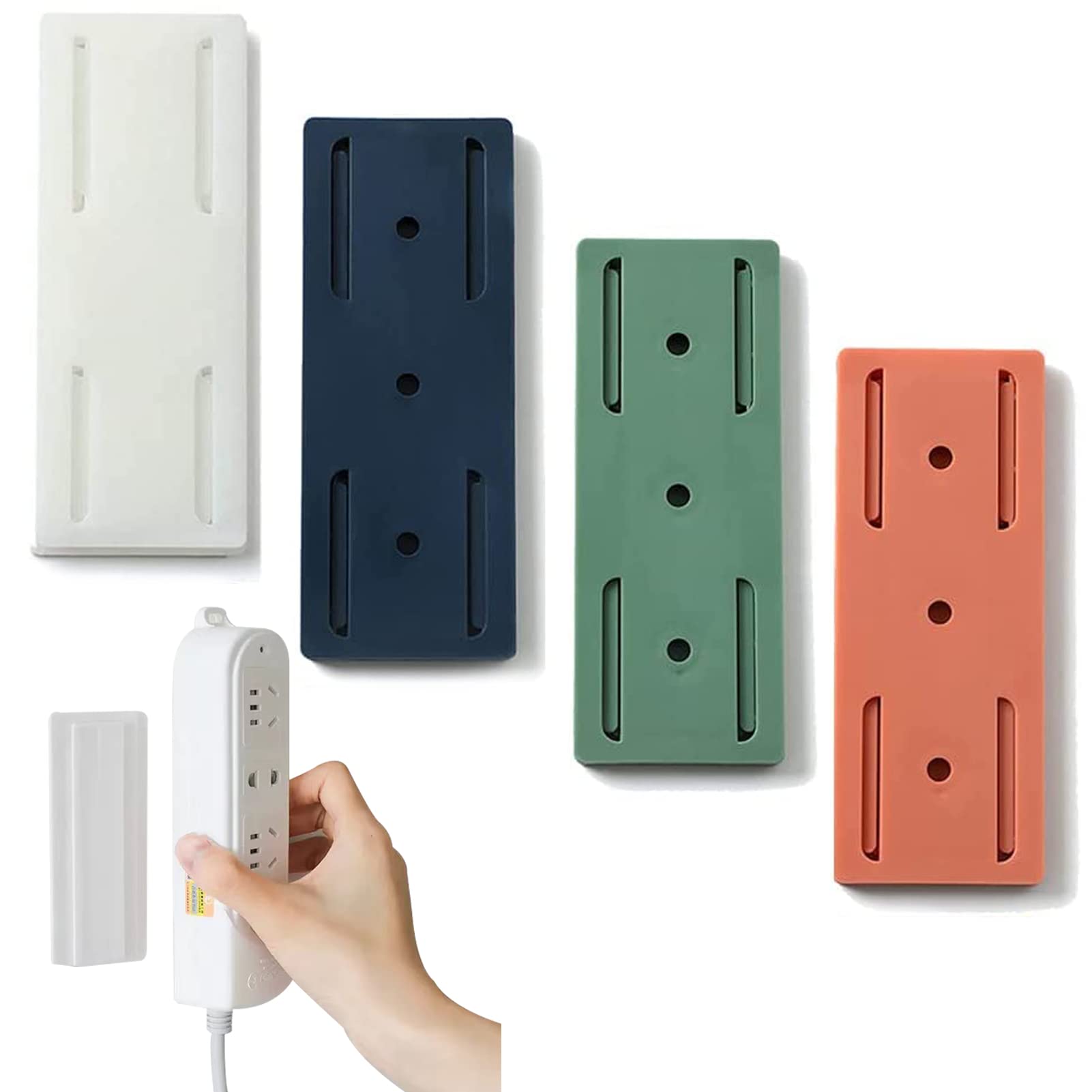 4PCS Self-Adhesive Power Socket Holder - No Drill Wall Mount & Desktop Plug Organizer Clips for Home, Kitchen, Office - Cable Management Solution for TVs, Computers, Appliances | Perfect for Organizing Wires Behind TV Stands, Under Desks, Kitchen Counter Spaces | Ideal for Home Office Setup, Entertainment Centers, and Small Appliance Organization