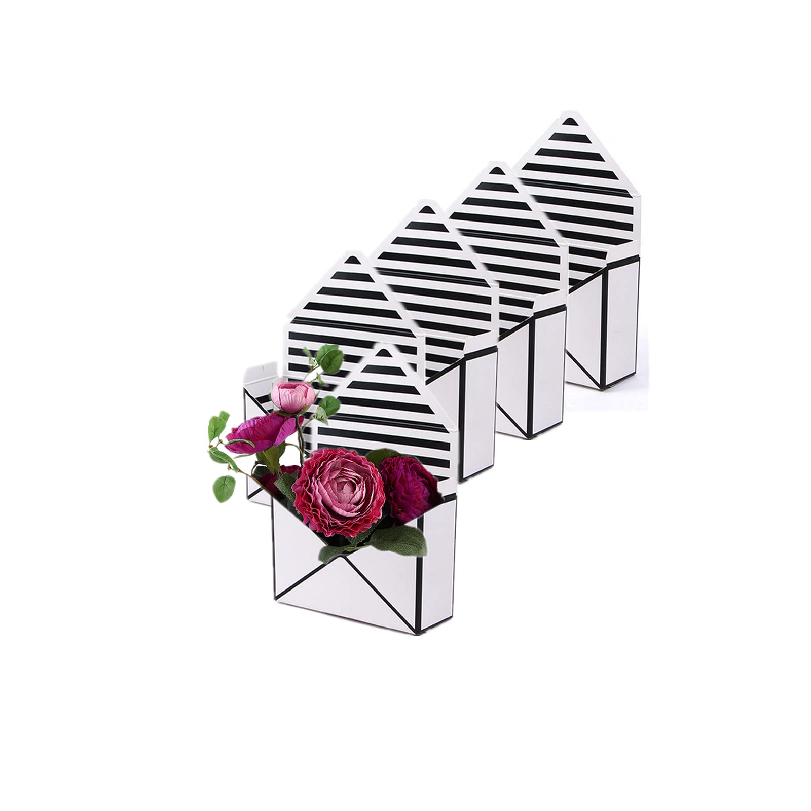 Rikyo 5-Piece Flower Envelope Storage Box Set - Waterproof Folding Paper Gift Box for Wedding Bouquets, Engagement, Valentine's Day, Birthday & Graduation Decor - Perfect for Floral Arrangements, Party Favors & Gift Wrapping (White)