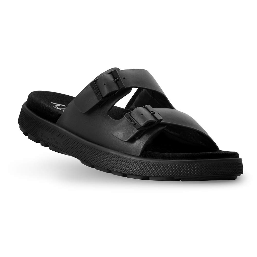Gravity Defyer Men's G-Defy Heston Leather Sandal - Comfortable Multi-Density Shock Absorbing Slides for Stress Relief & Recovery - Perfect for Walking, Travel & Everyday Wear