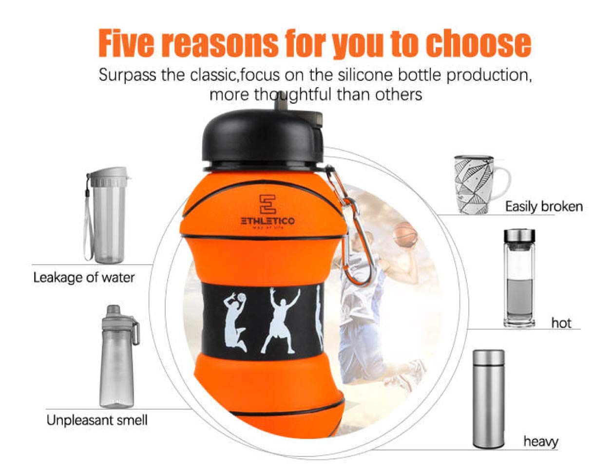 Collapsible Water Bottle 19oz - Leakproof Sports Bottle for Hiking, Gym & Travel