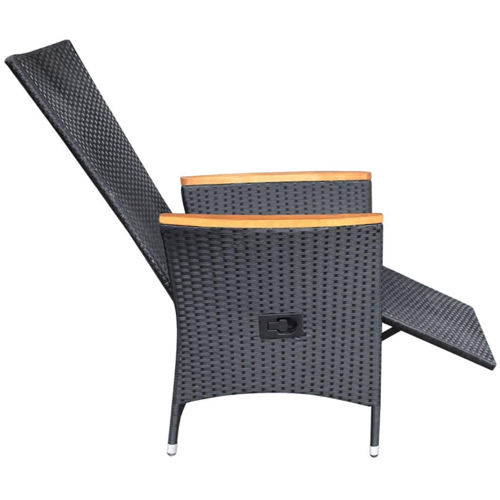 2-Piece Reclining Garden Chairs Set - All-Weather Wicker Outdoor Furniture with Backrest & Armrests - Black Poly Rattan Patio Dining Chairs with Cushions - Perfect for Poolside, Backyard, Garden & Outdoor Relaxation