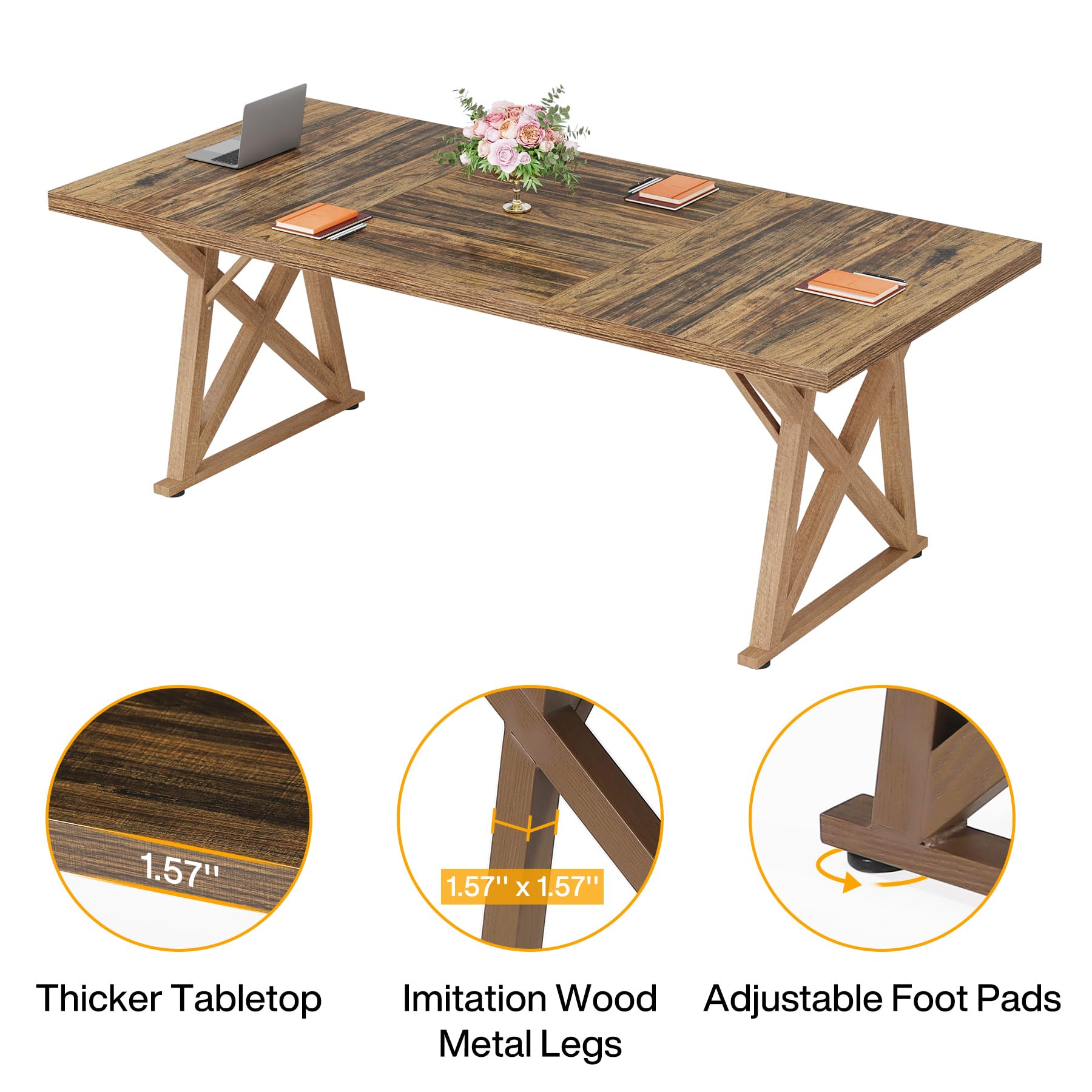 Tribesigns 71 Inch Modern Wooden Conference Table - 6ft Large Boardroom Table for 8 People - Durable Meeting & Seminar Table for Office, Home Office, and Business Meetings