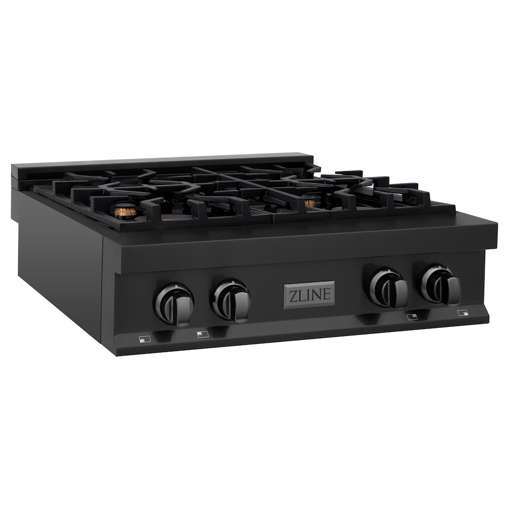 ZLINE 30 Inch Black Stainless Steel Gas Rangetop - 4 Brass Burners & Porcelain Cooktop | Professional Kitchen Stove for Home Chefs | Perfect for Modern Kitchens & Cooking Enthusiasts